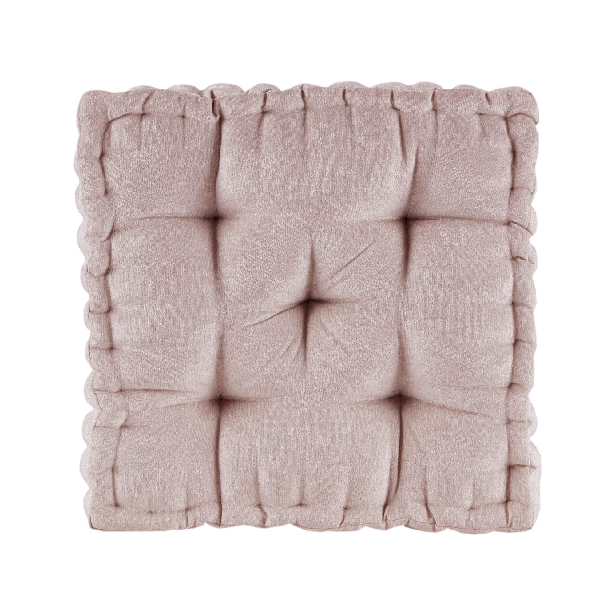 Large Square Blush Pink Chenille Floor Pillow with Scalloped Edges & Tufted Texture - Extra Soft Fabric Cushion for Seating, Lounging & Home Decor | Perfect for Living Room, Bedroom & Nursery