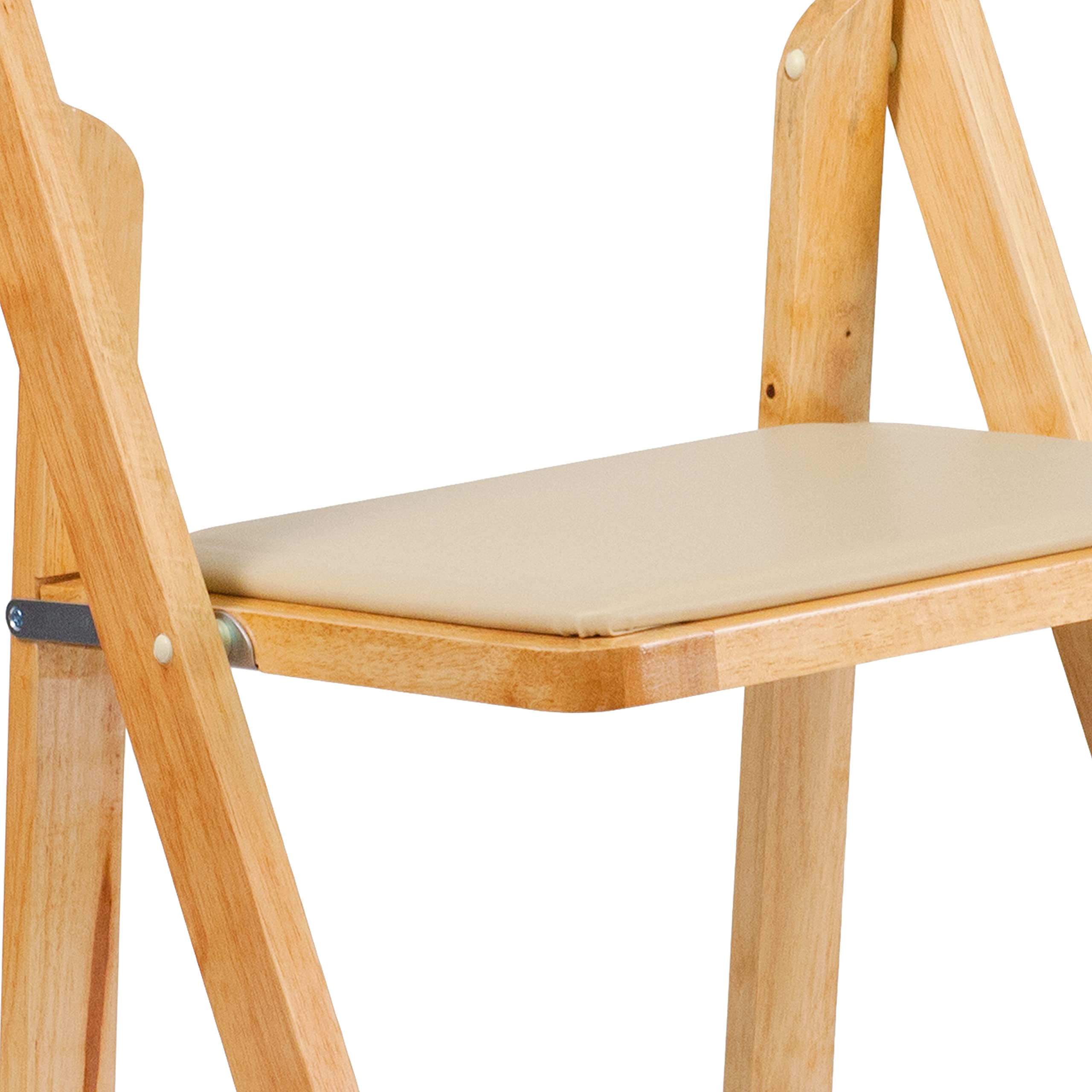 2 Pack Natural Wood Folding Chairs with Vinyl Padded Seat - Portable & Comfortable for Outdoor, Indoor, Camping, Picnics, Parties & Events