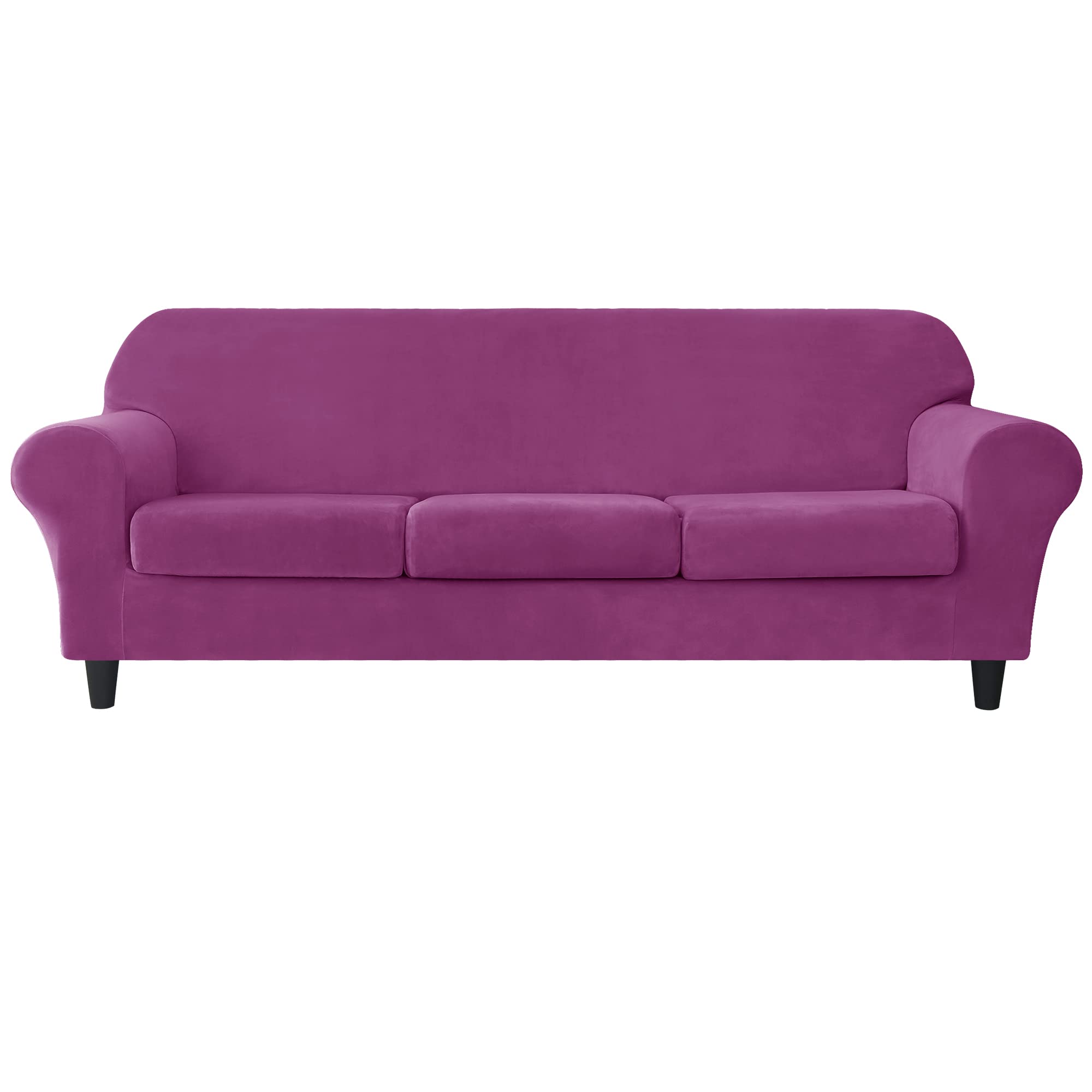CONRUSER Stretch Sofa Slipcover - Soft Velvet Couch Cover for 3-Cushion Sofa, Thick Furniture Protector for Pets & Kids (Purple, Large) | Perfect for Living Room, Family Room & Pet-Friendly Homes