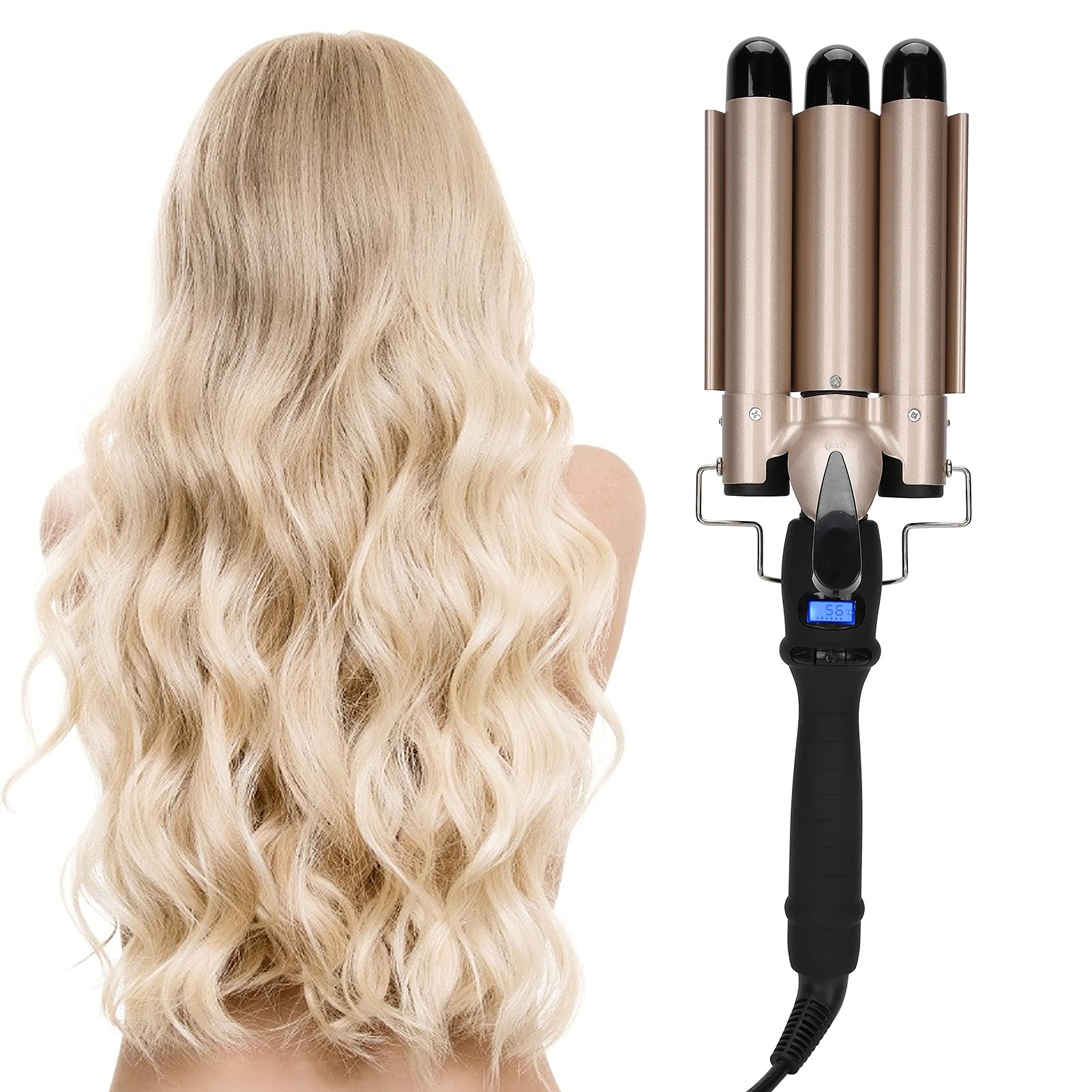 Professional 32mm Hair Waver Curling Iron - Anti-Slip, Comfortable & Durable Ceramic Tourmaline Curling Wand for Salon, Home, Wedding & Party Styling - Perfect for Beach Waves, Loose Curls & Volume Boosting