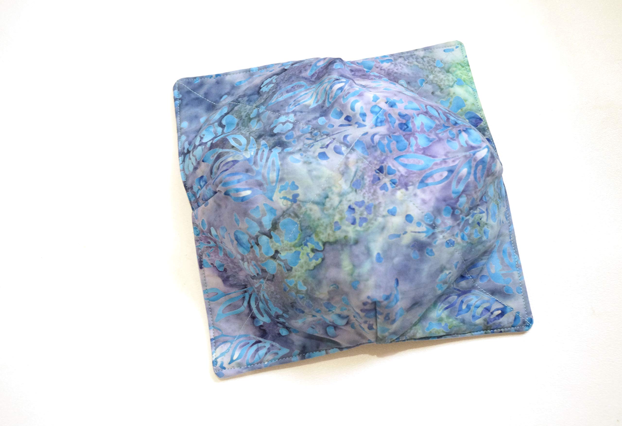 Colorful Batik Fabric Microwave Bowl Cozies - Blue Floral Design, Heat Resistant & Reusable for Hot Bowls, Soups, and Leftovers - Perfect for Kitchen, Office, and Picnics