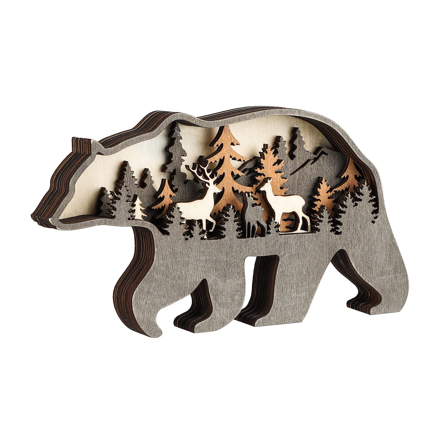 Rustic Wooden Bear Wall Decor - Handcrafted Cabin & Mountain Themed Animal Decorations for Bedroom, Living Room, Table - Perfect for Log Cabin, Hunting Lodge & Nature-Inspired Home Décor