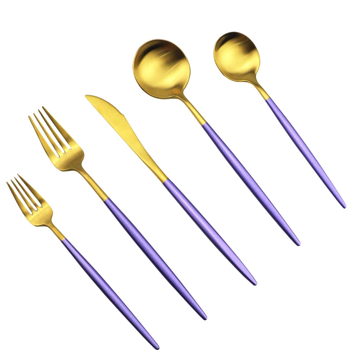 Premium 20-Piece Purple & Gold Flatware Set - 18/10 Stainless Steel Heavy Weight Forged Cutlery (Forks, Spoons, Knives) - Matte Finish Dining Utensils for 4 - Elegant Tableware for Dinner Parties, Weddings & Everyday Use