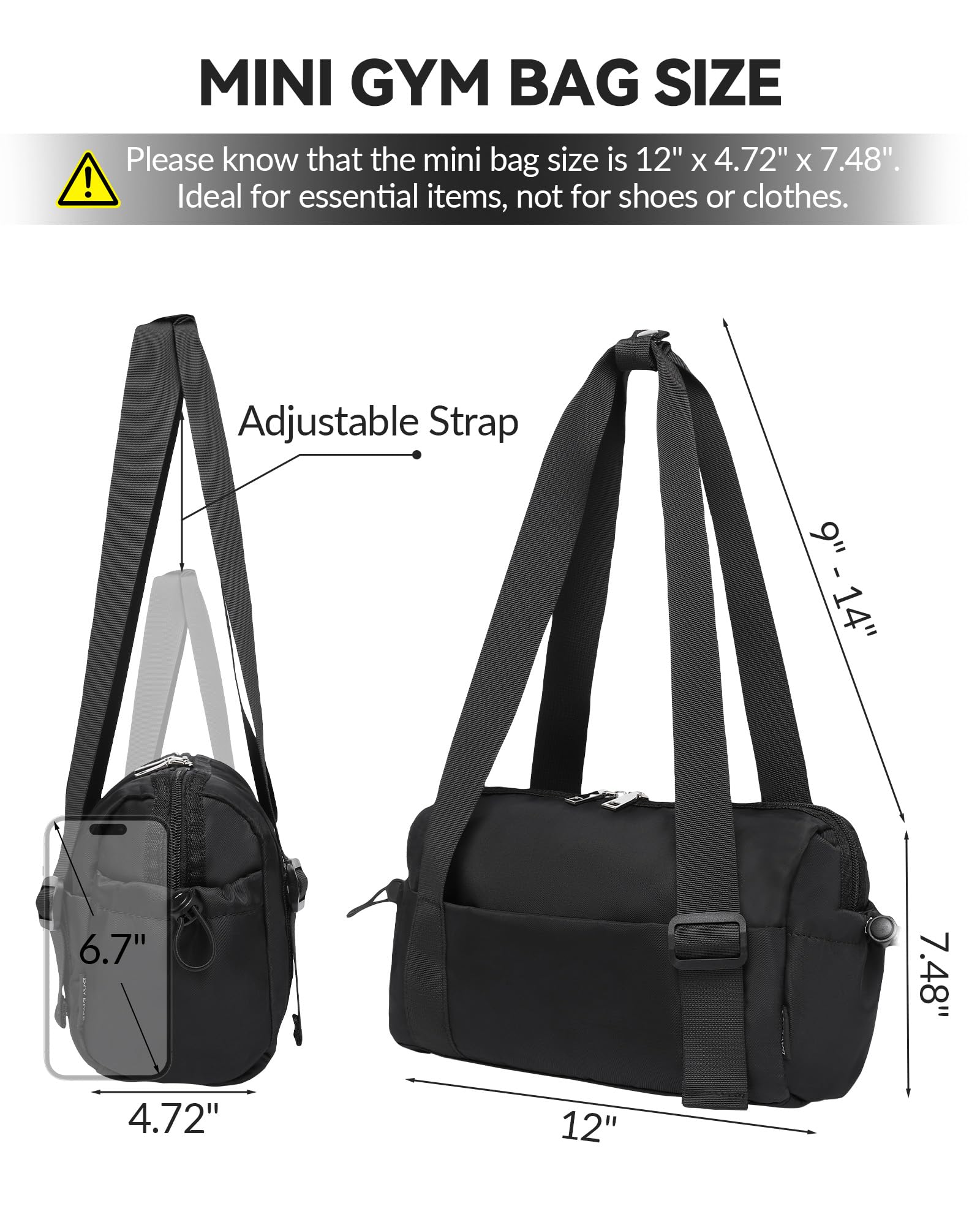 Small Gym Bag for Women - Mini Duffle Bag with Wet Compartment | Lightweight Waterproof Sports Tote for Workout, Travel & Yoga | Perfect for Gym, Swimming & Fitness Activities (Black)