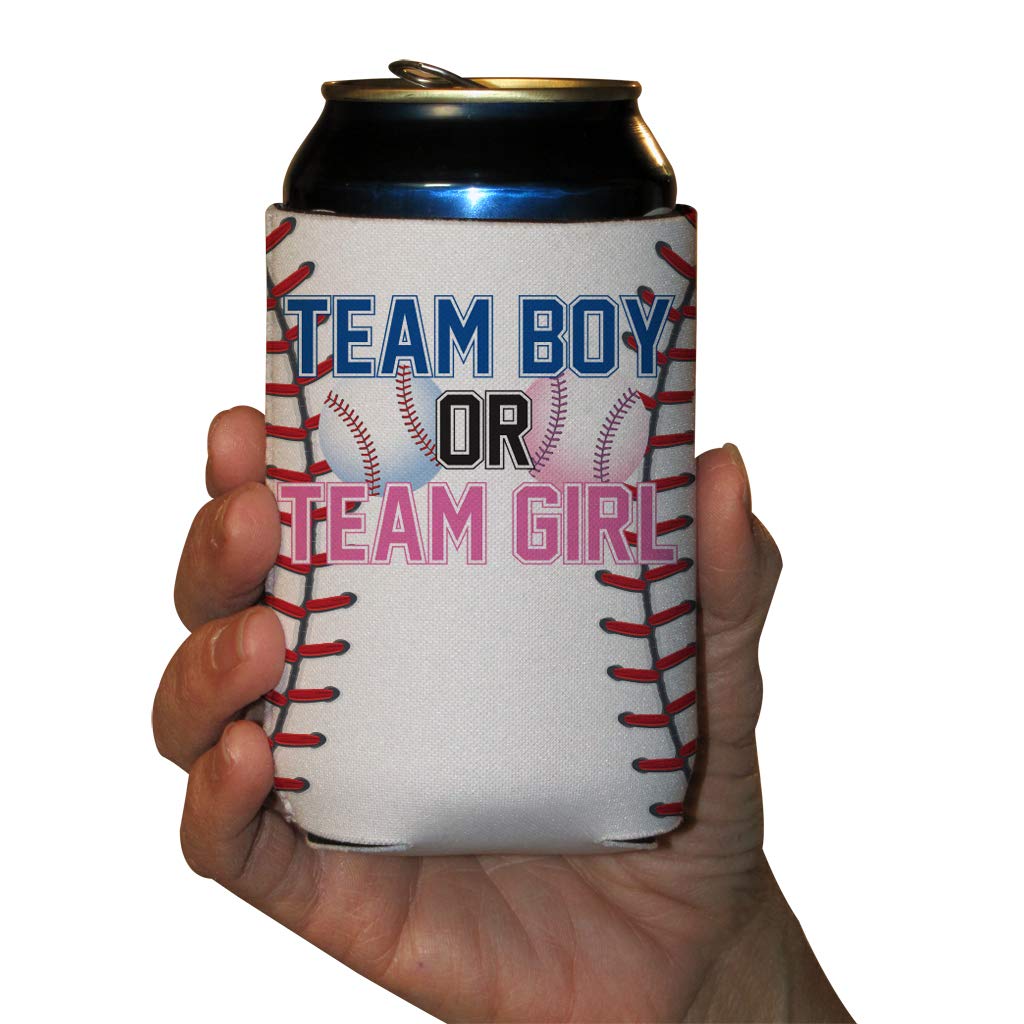 VictoryStore Insulated Can and Beverage Coolers - Baseball Gender Reveal Party Supplies, Team Boy or Team Girl Koozies (Set of 6) - Perfect for Baby Showers, Baseball Games & Outdoor Events