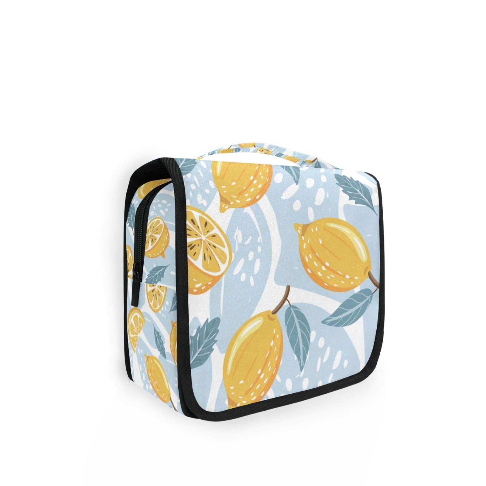 ALAZA Hanging Toiletry Bag for Women - Large Capacity Waterproof Travel Cosmetic Organizer with Hook, Tropical Lemon Slice & Mint Leaves Design - Perfect for Bathroom Storage, Makeup Pouch & Vacation Essentials