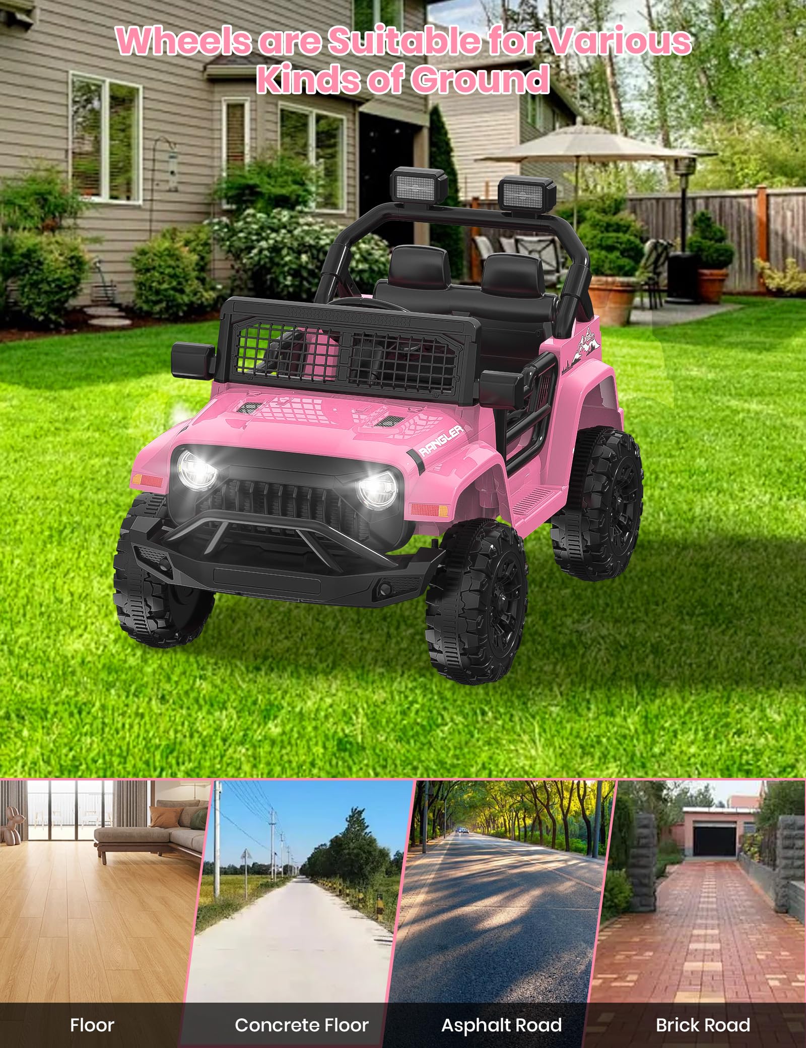 12V Kids Electric Ride-On Truck Car - Pink Off-Road SUV with Parental Remote Control, Safety Belt, LED Lights & Music | Forward/Reverse Functions | Perfect Gift for Girls Ages 3-5 | Outdoor Play, Backyard Fun & Birthday Presents