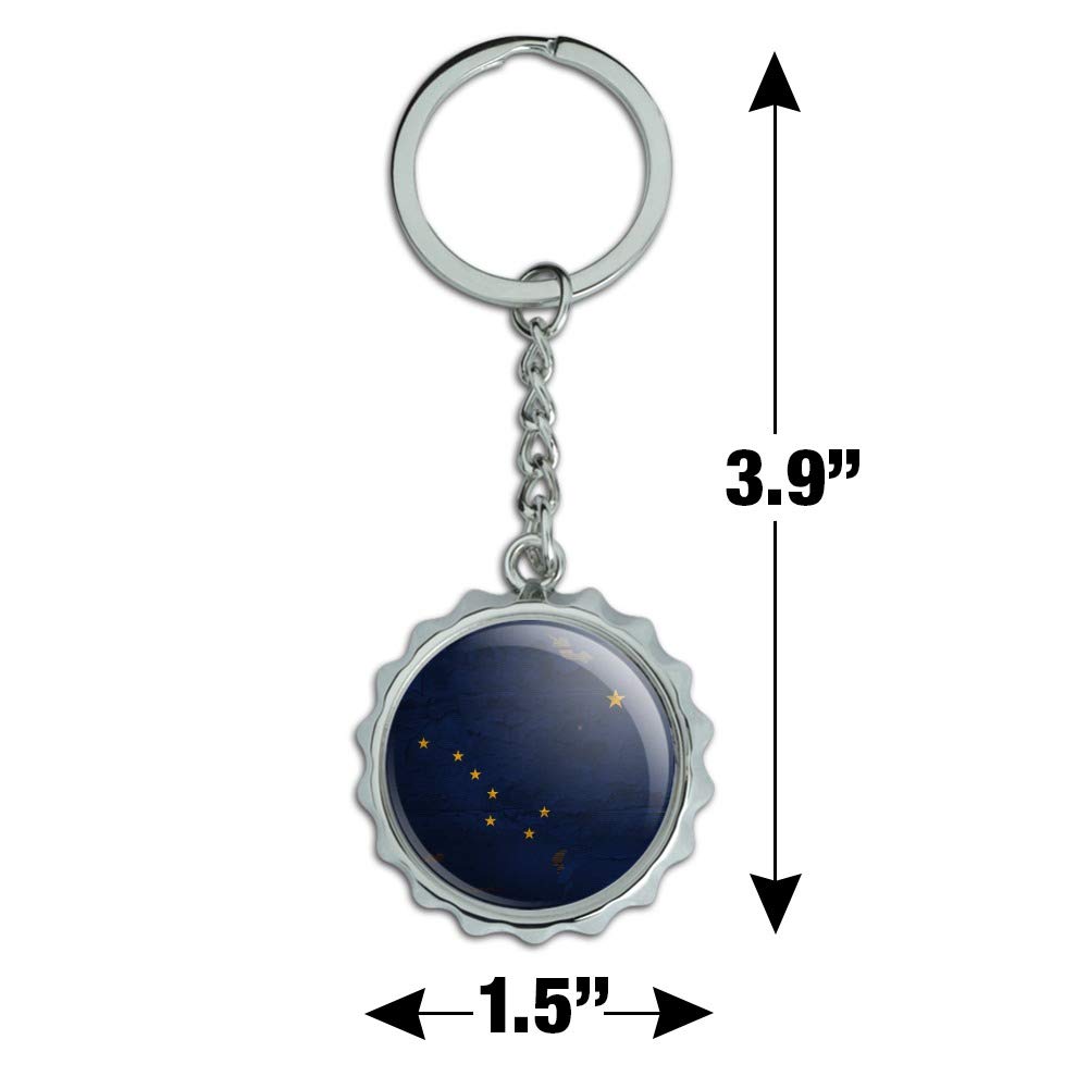 Vintage Rustic Alaska State Flag Keychain - Distressed USA Design, Chrome Plated Metal Bottle Opener with Pop Cap - Perfect for Travel, Camping, Gifts & Beer Lovers