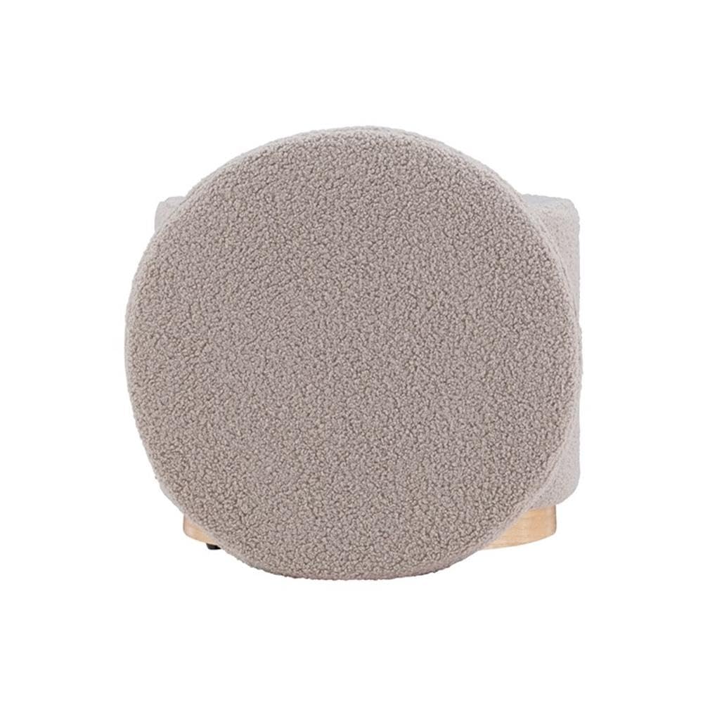 Linon Hawn Round Padded Storage Ottoman with Light Wood Trim - Gray Sherpa Fabric Upholstered Footrest Bench for Living Room, Bedroom & Home Decor
