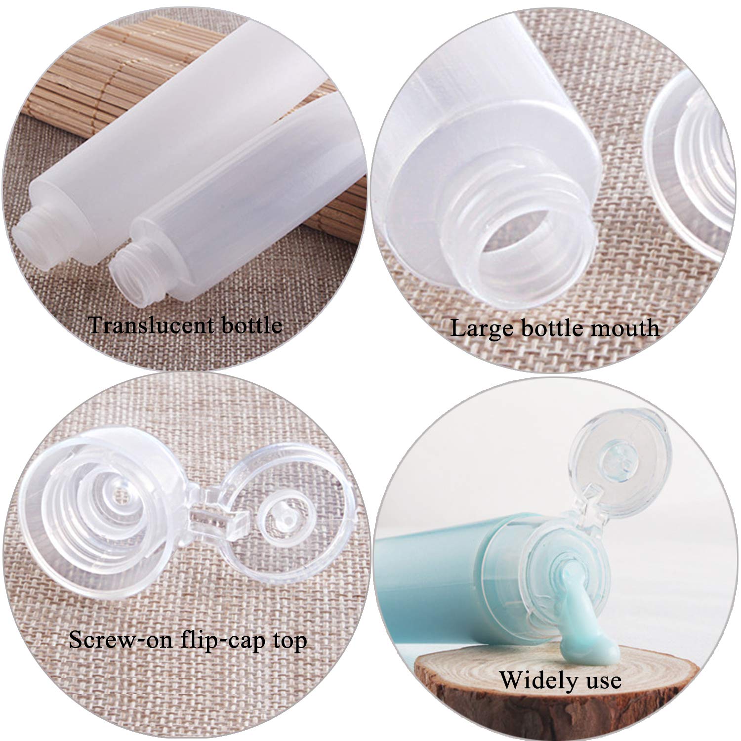 Yalbdopo 6-Pack 50ml Clear Plastic Travel Bottles - Empty Refillable Cosmetic Containers with Flip Top Lids for Shampoo, Conditioner, Lotion & Toiletries | Includes Funnels & Labels | Perfect for Air Travel, Gym Bag & Vacation Essentials