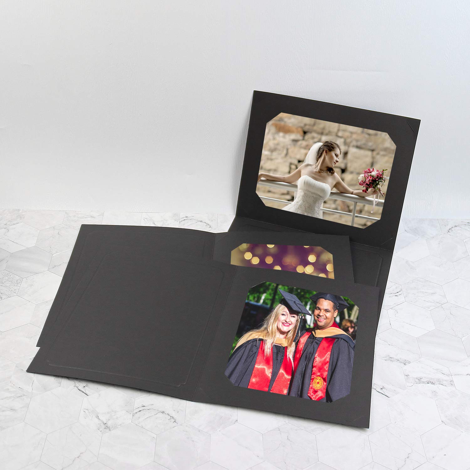 Golden State Art 100-Pack 6x8 or 8x10 Photo Folders - Cardboard Picture Frames & Paper Frame Cards for Greetings & Invitations - Perfect for Graduation, Christmas, Wedding Events (Black) - Display Memories & Special Moments in Style