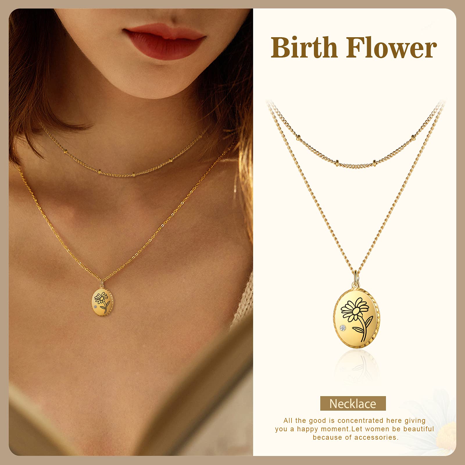Birth Month Flower Layered Necklace - Gold Choker Necklaces for Women with Custom Birthstone Coin - Personalized Jewelry Gift for Her, Bridesmaids, Birthday, Anniversary | Perfect for Weddings, Parties & Special Occasions