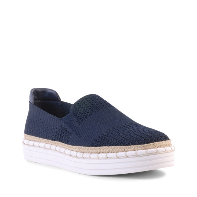 Women's Comfortable Queen Slip-On Sneakers - Soft Navy Knit Fabric Casual Shoes for Walking, Travel & Everyday Wear