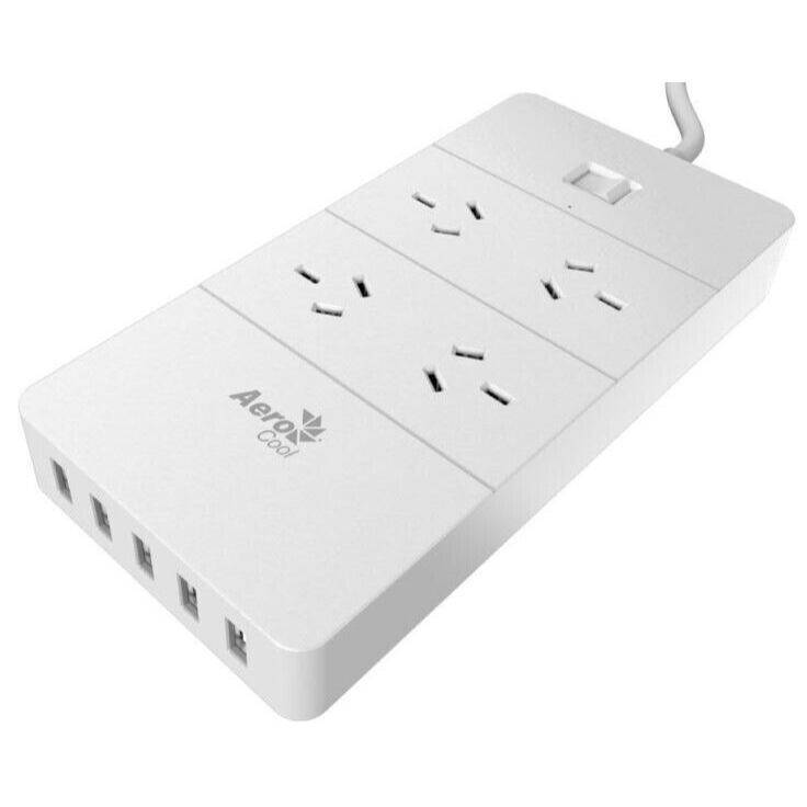 AeroCool 4-Outlet Surge Protector Power Strip with 5 USB Ports - Perfect for Home Office, Gaming Setup & Travel Charging Station