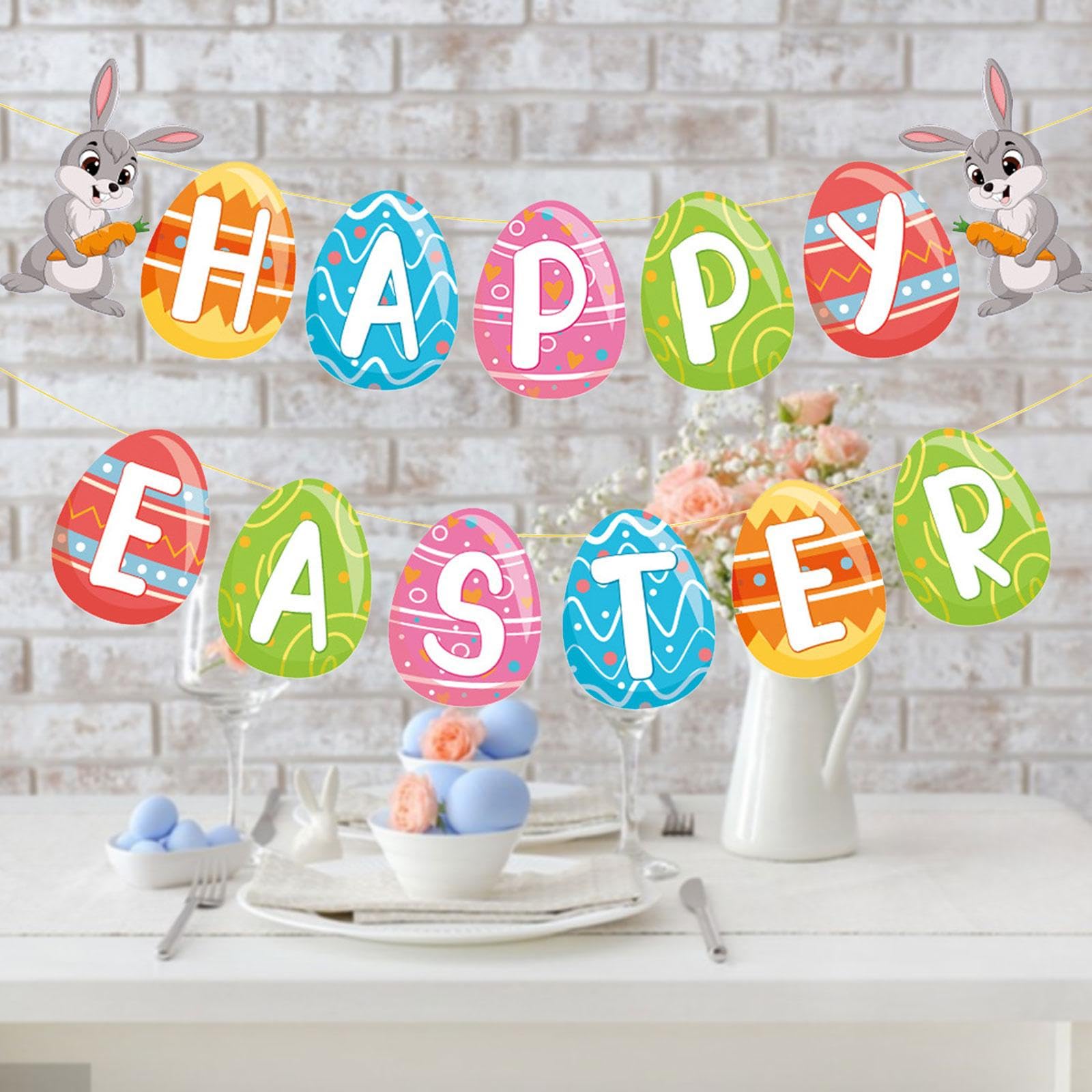 Amagogo Happy Easter Banner - DIY Easter Egg Bunny Art Flag with Rabbit & Carrot Design - Easter Party Decorations for Kids, Porch & Photo Props - Perfect for Easter Celebrations, Home Decor & Spring Festivities