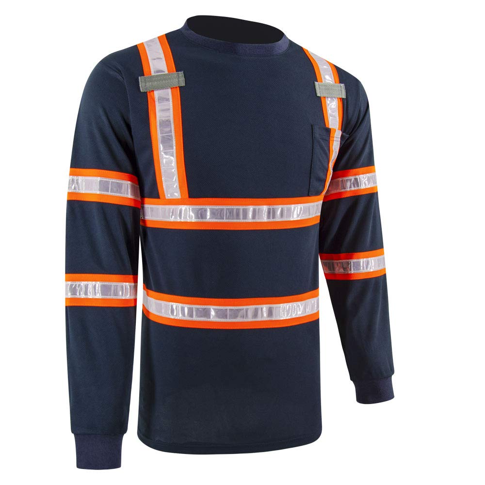High Visibility Reflective Safety Work Shirts with PVC Tape - Long Sleeve T-Shirts with Pockets for Men & Women - Ideal for Construction, Roadwork & Nighttime Outdoor Jobs