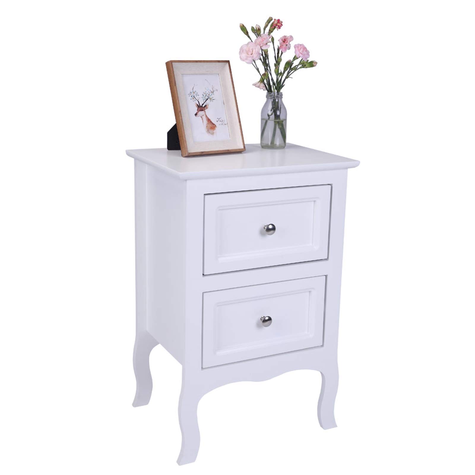 2pcs Country Style Two-Tier Nightstand Set - Large Bedside End Tables with Storage for Bedroom & Living Room - White - Perfect for Small Space Organization & Home Decor