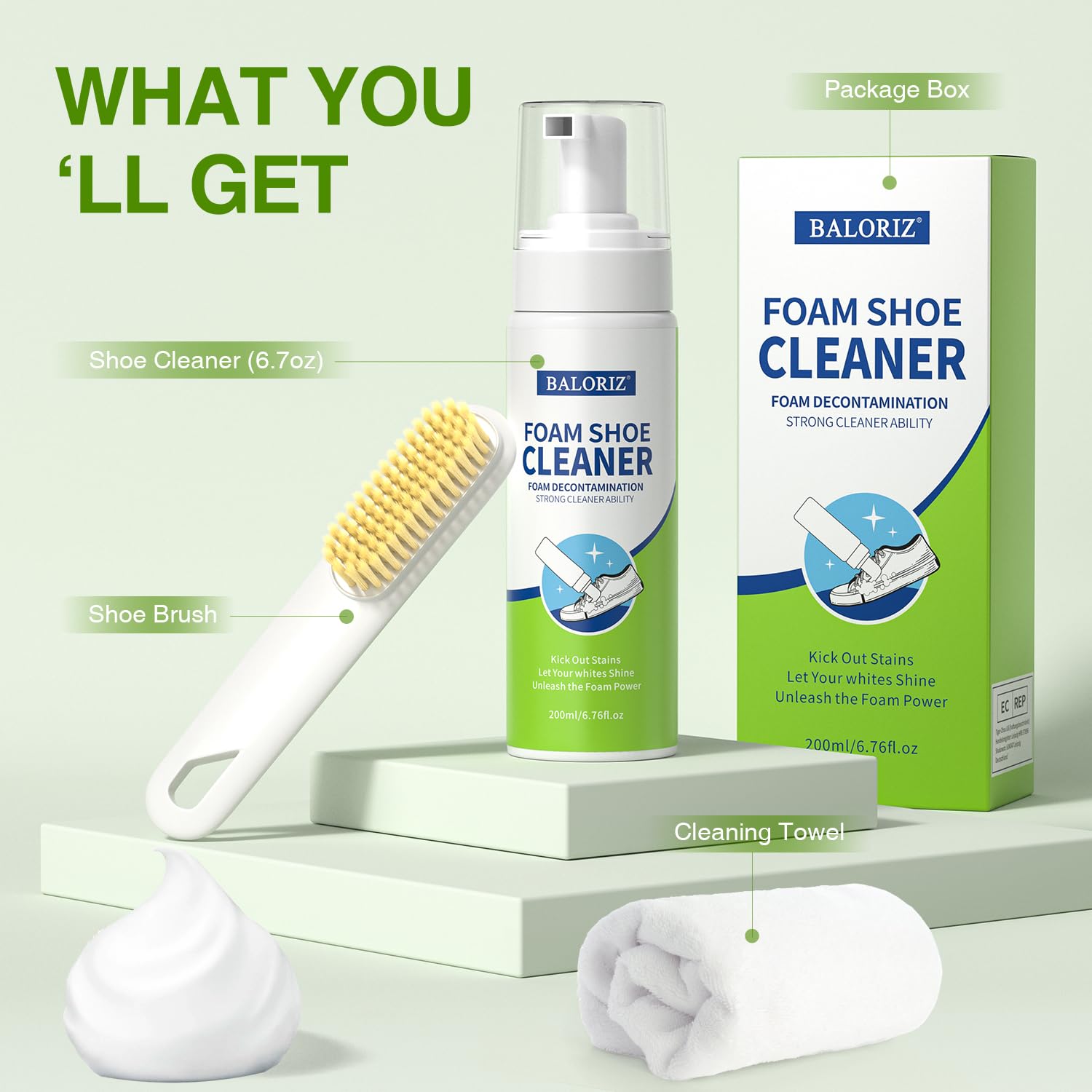 Best White Sneaker Cleaner Kit with Brush & Microfiber Towel - No-Rinse Foam Shoe Cleaner for Men & Women - Perfect for Nike, Adidas, Converse & More - Quick Cleaning Solution for Gym Shoes, Work Shoes & Everyday Wear