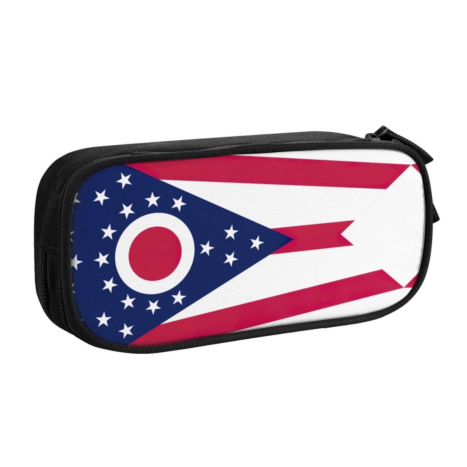 NOUZU Ohio State Flag Print Large Pencil Case - Zippered Stationery Pouch for Office, School, Travel & Makeup Storage | Durable Organizer for Pens, Art Supplies & Cosmetics (Perfect for Students, Professionals & Travelers)