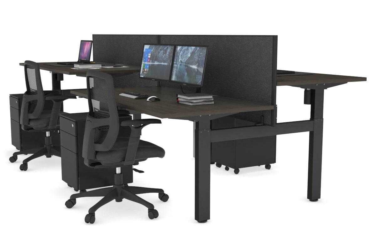 Adjustable 4-Person H Bench Workstation - Black Frame [1200L x 800W] - Perfect for Office, Coworking Spaces & Home Offices