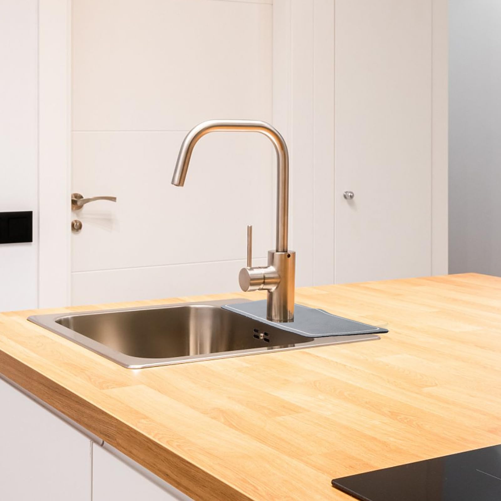 Non-Slip Absorbent Sink Faucet Mat - Fast Drying Kitchen & Bathroom Faucet Cover (5.4”x15”, Dark Gray) - Perfect for Protecting Countertops from Water Splashes