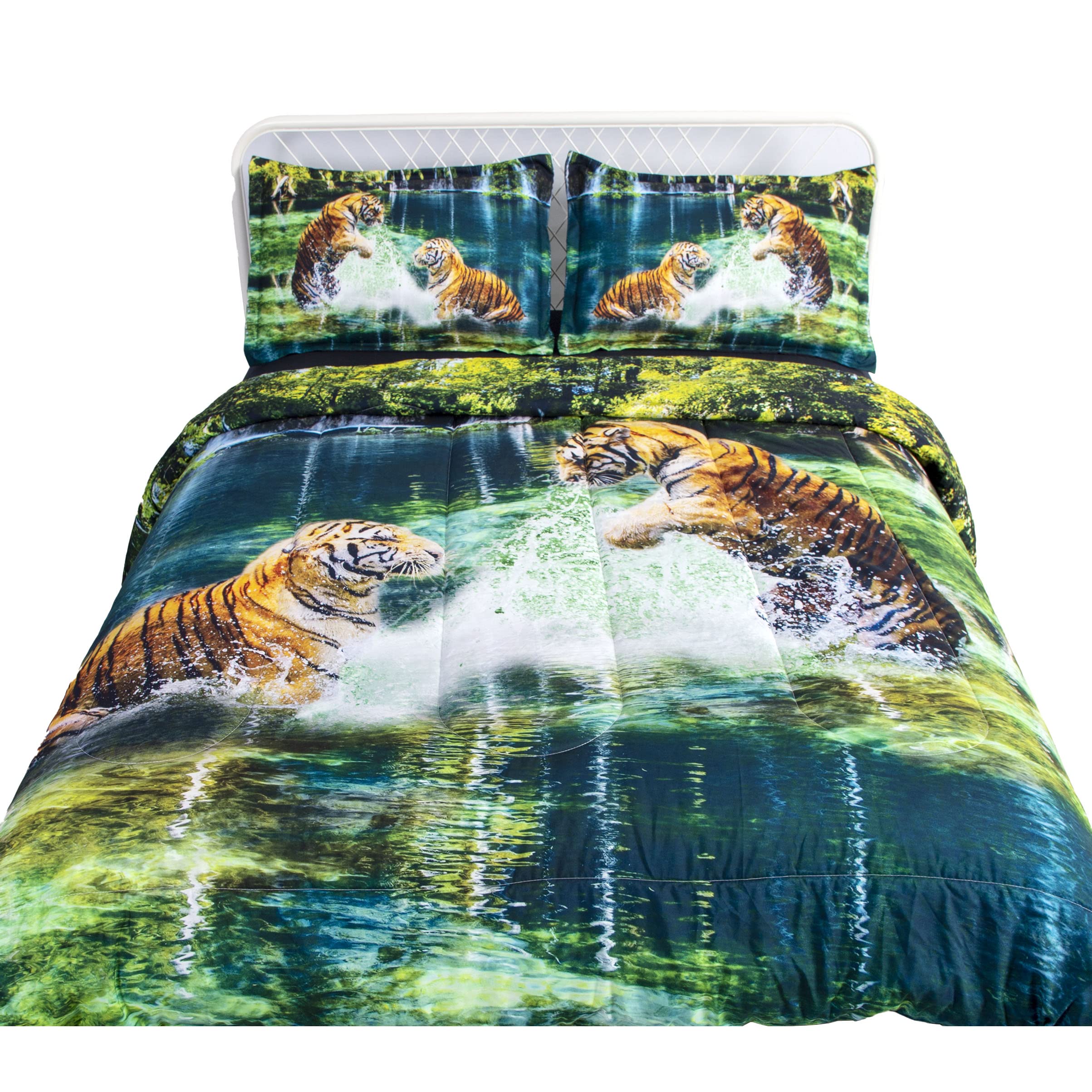 3D Tiger Print Comforter Set - Twin Size Reversible Quilted Duvet Blanket for Kids, Boys & Girls | All-Season Animal Themed Bedding for Teens Room Decor | Perfect for Jungle Safari Nursery, Kids Bedroom & Dormitory