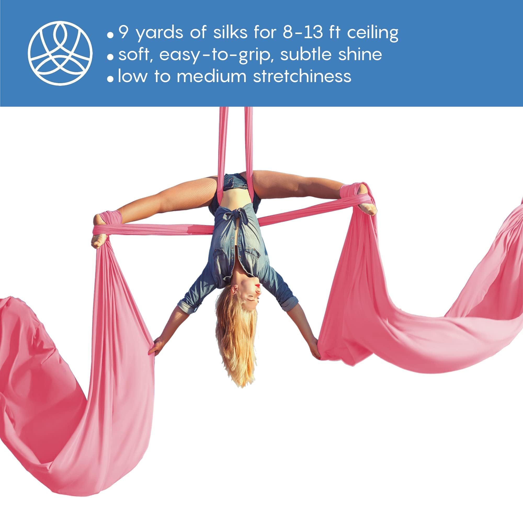 **Aerial Silks Starter Kit - 9 Yards Durable Aerial Yoga Hammock with Hardware & Guide - Perfect for Aerial Swing, Acrobatic Flying Yoga, and All Skill Levels (Supports Rigging Point Up to 13ft) - Ideal for Home Gyms, Dance Studios & Fitness Training**