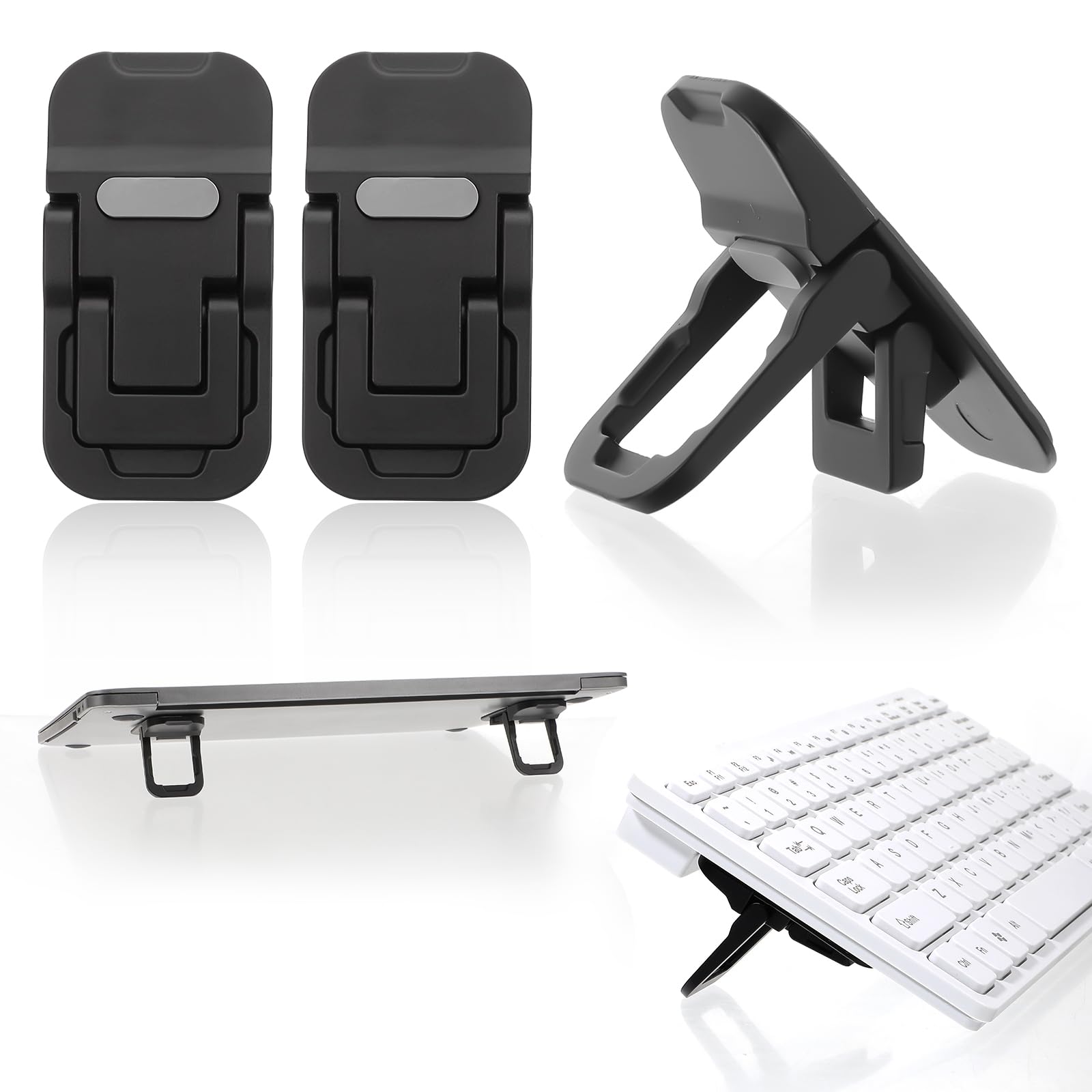 2pcs Adjustable Foldable Keyboard Stand for Laptop & Computer - Dual Tilt Angle, Portable & Self-Adhesive Desk Riser - Perfect for Office, Home & Travel Workspaces (Black)