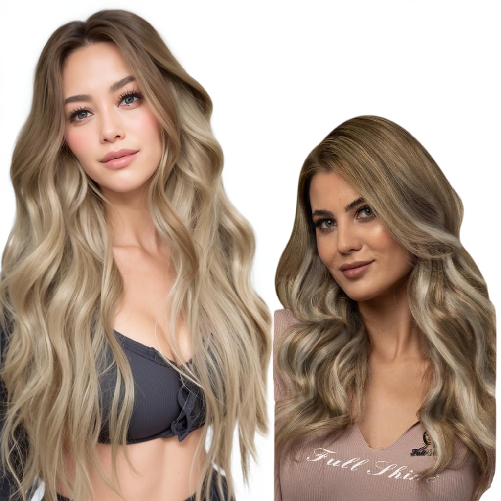 20 Inch Full Shine Human Hair Extensions - 100% Real Human Hair Sew-In & Balayage Tape-In Extensions for Volume & Length - Perfect for Weddings, Parties & Daily Styling