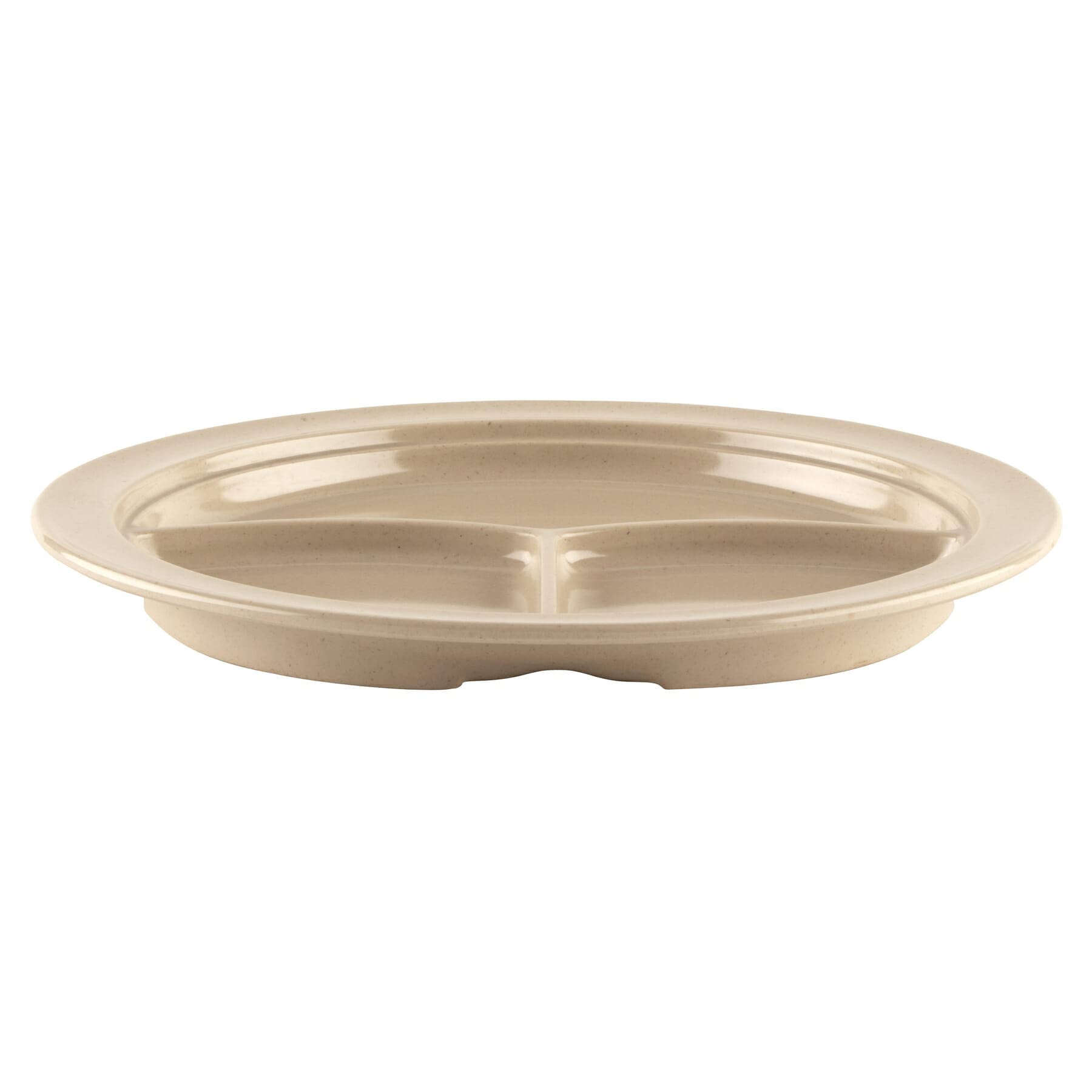 G.E.T. Heavy-Duty 3 Compartment Plastic Divided Plates - 10 Inch Deep Sided Dinner Plates, Sandstone Color (Set of 12) - Perfect for School Cafeterias, Picnics & Buffet Serving