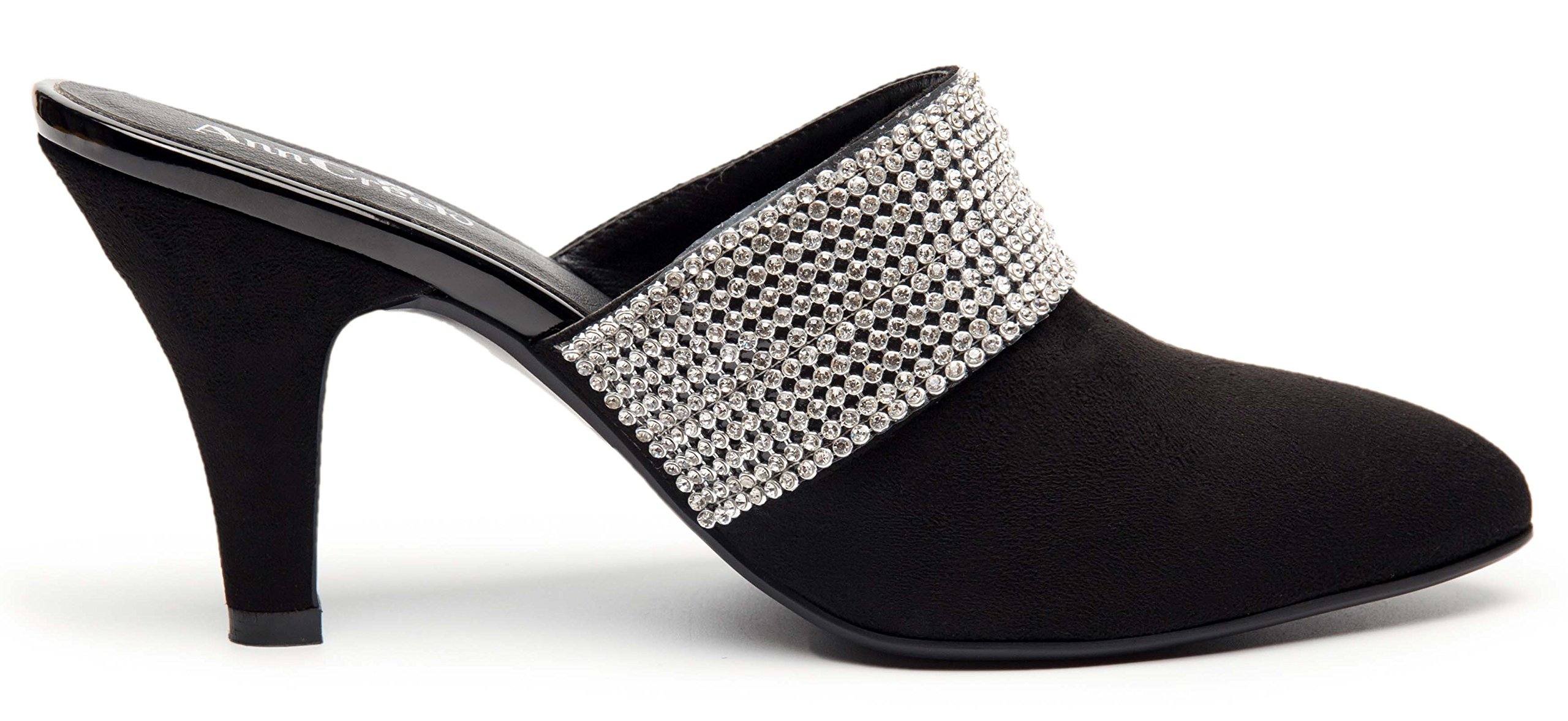 ANN CREEK Women's Rhinestone Slide Heels - Sparkly White Sandals with Comfortable Low Block Heel for Wedding, Party & Special Occasions (Size 11)