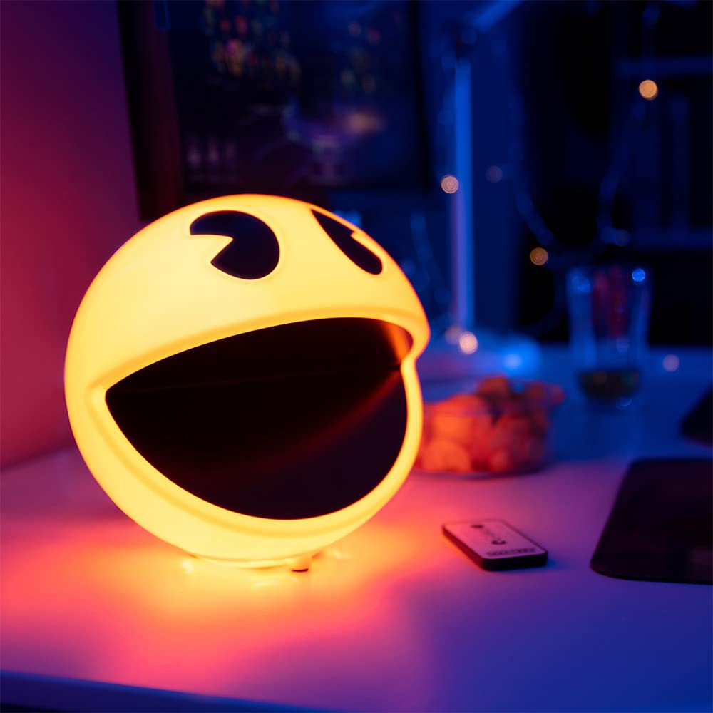 Pac-Man Ghost Night Light with 12 Sound Effects & Remote Control - Adjustable Brightness USB LED Desk Lamp for Gamers, Bedroom, Office - Perfect for Gaming Rooms, Kids' Bedrooms & Nostalgic Decor