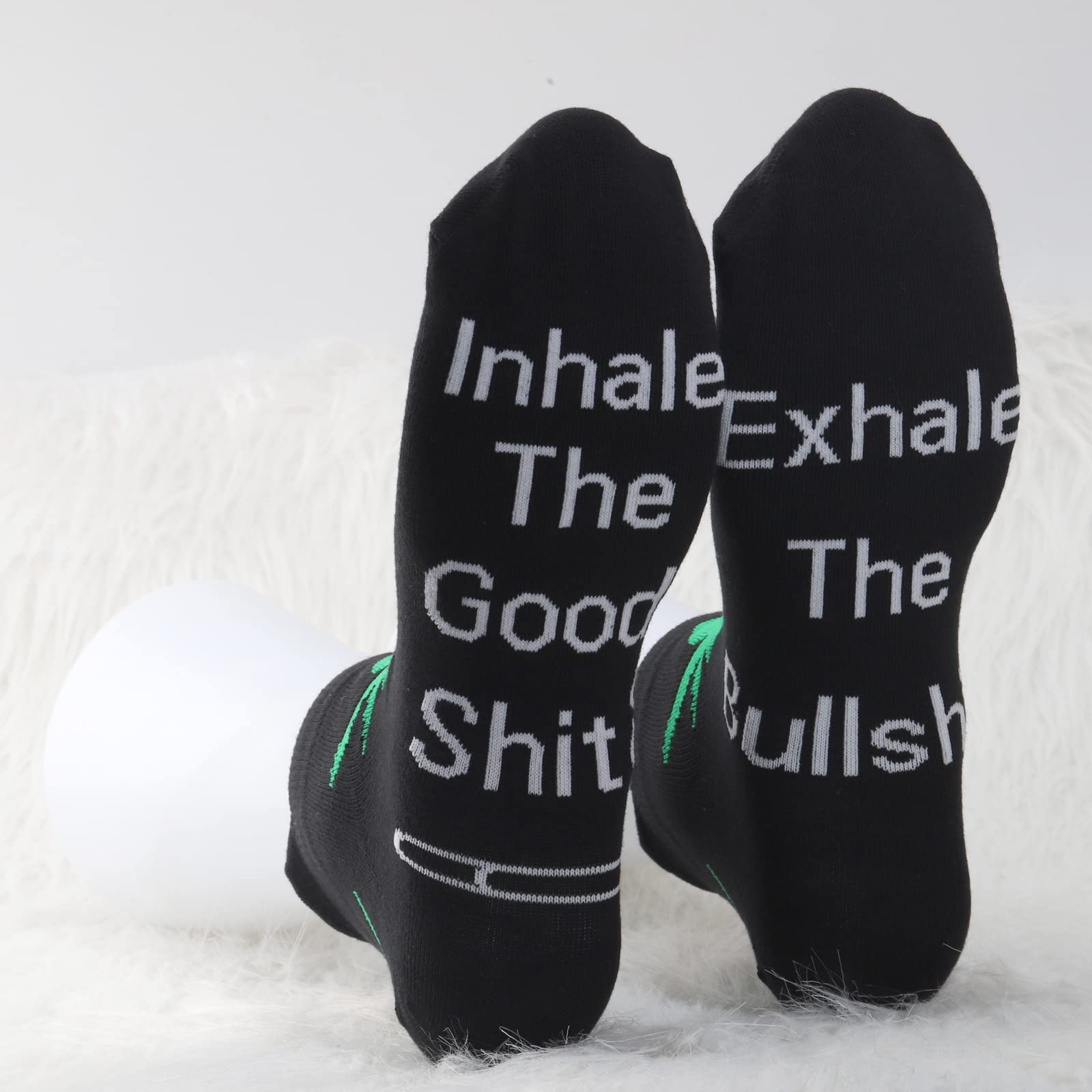 MBMSO Marijuana Weed Socks 2 Pairs - Funny Stoner Socks with 'Inhale the Good Shit Exhale the Bullshit' Design - Perfect Cannabis Gifts for 420 Lovers - Great for Parties, Festivals & Relaxing at Home