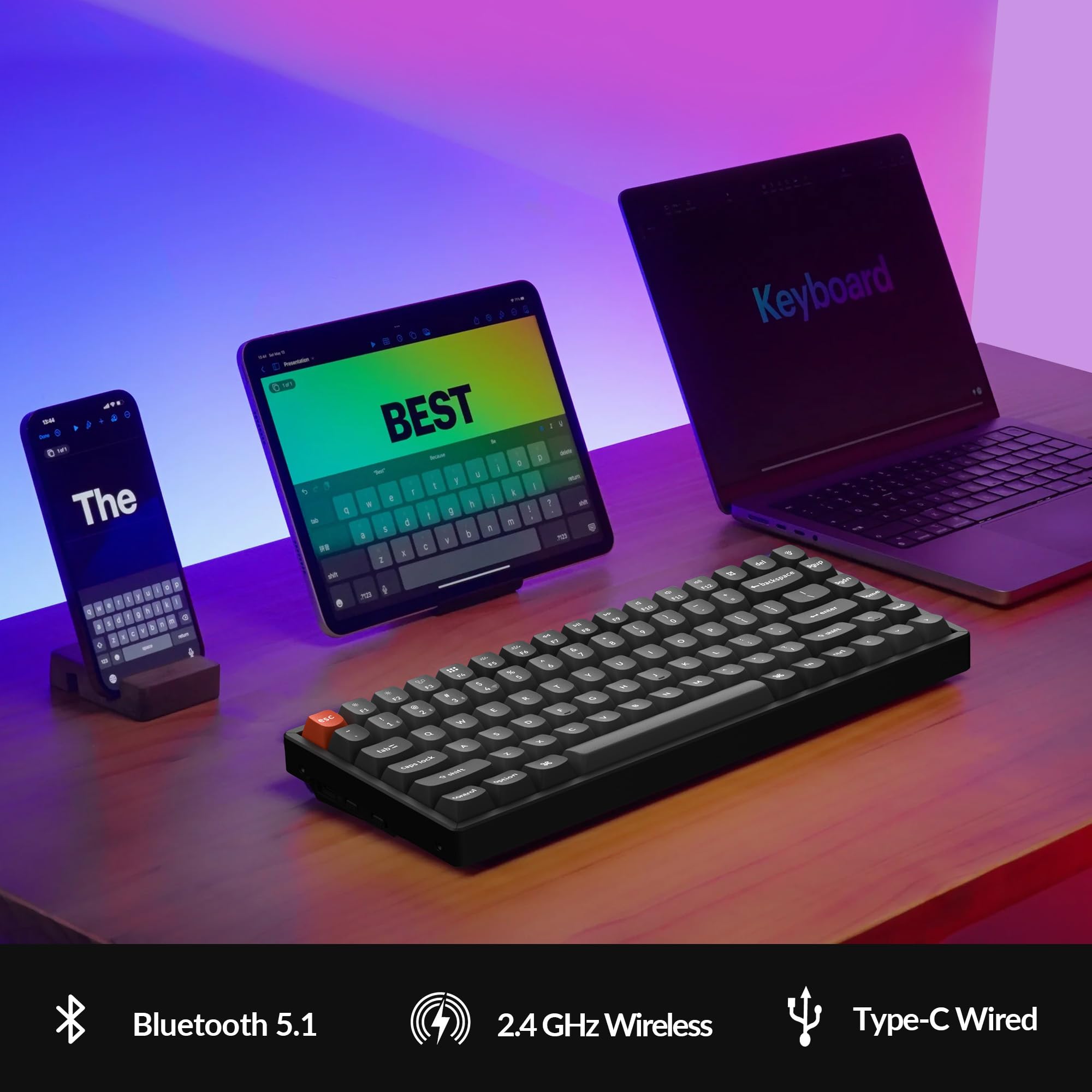 Keychron K2 Max Wireless Mechanical Keyboard - 75% Layout, RGB Backlit, Aluminum Frame, Red Switches | QMK/VIA Programmable, 2.4GHz & Bluetooth | Compatible with Mac, Windows, Linux | Perfect for Gaming, Coding & Office Work