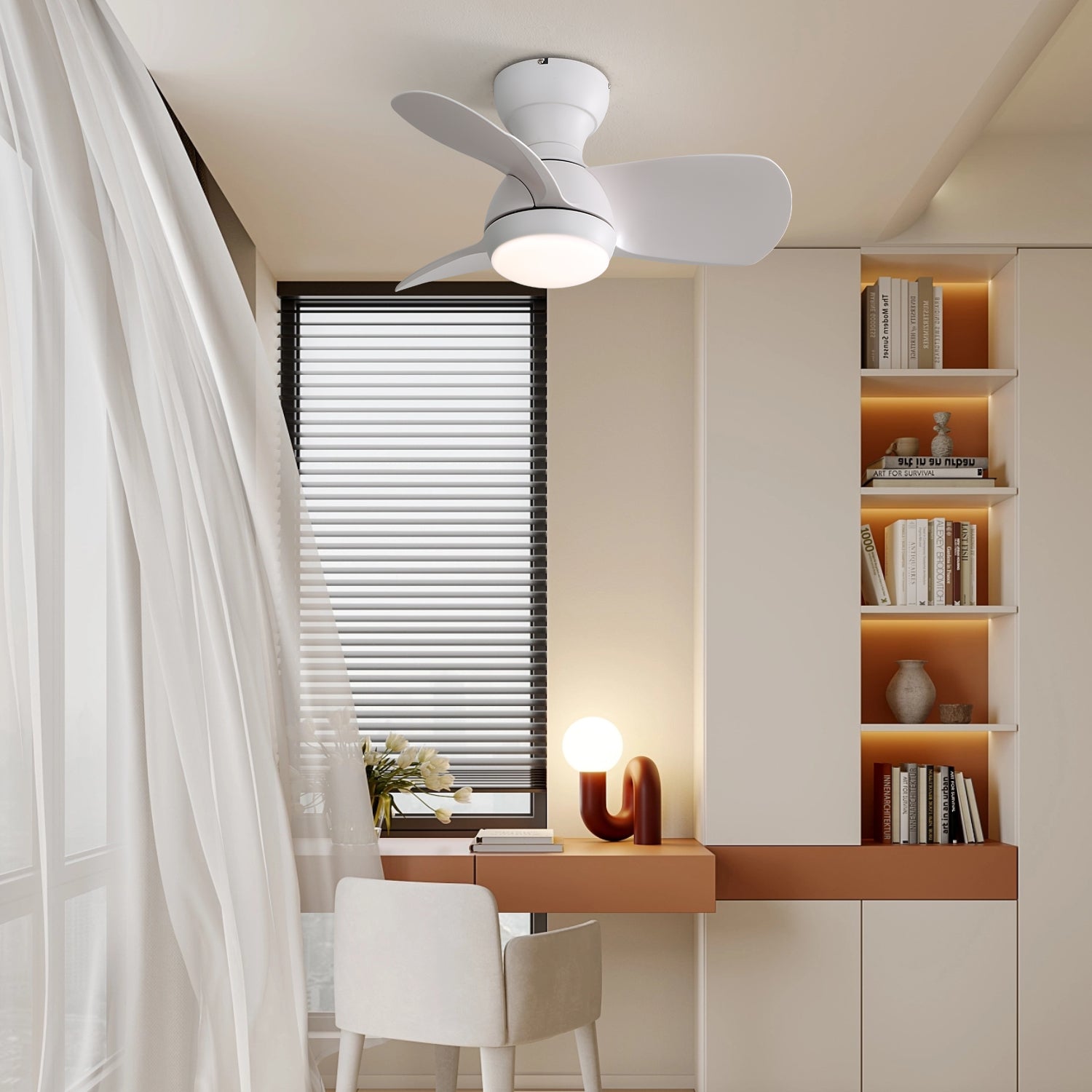 23 Inch White Indoor Ceiling Fan with Remote Control - 3 ABS Blades, 3 Color Dimmable LED Light (18W), Reversible DC Motor - Perfect for Bedroom, Living Room & Office
