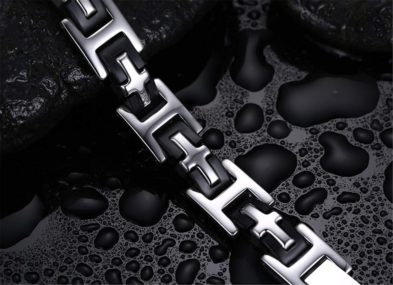 Stylish Black & Silver Stainless Steel ID Bracelet for Men - Durable Bangle Arm Cuff Jewelry - Perfect for Casual Wear, Gifts & Special Occasions