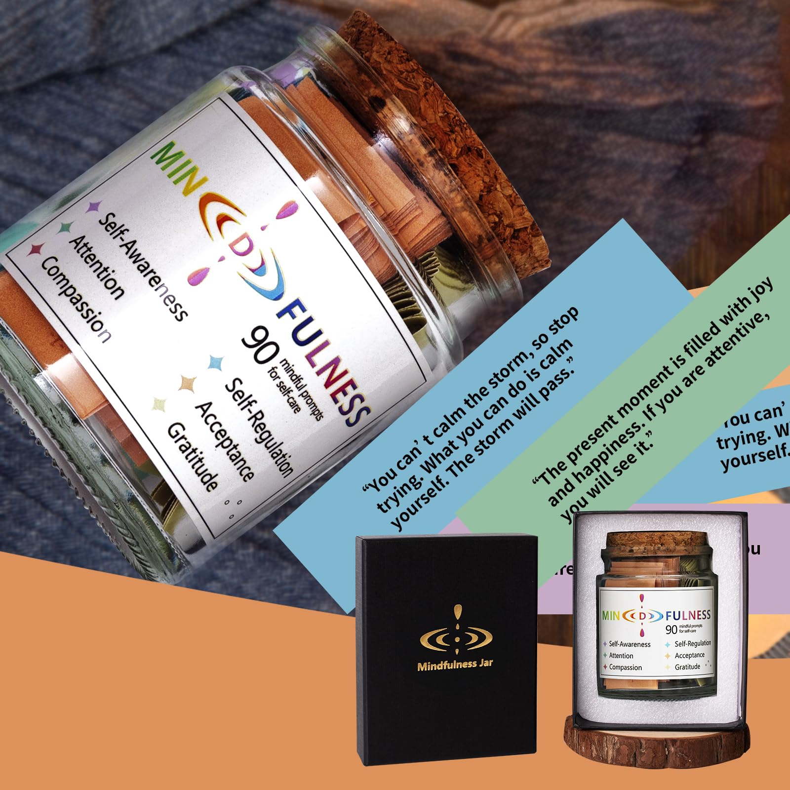 Qunrwe Positive Affirmations Cards Jar - Inspirational Meditation & Mindfulness Cards for Anxiety Relief, Motivational Gifts for Women, Men, Friends & Coworkers (Great for Mother's Day, Easter, Birthdays, Office Decor & Daily Self-Care Routine)