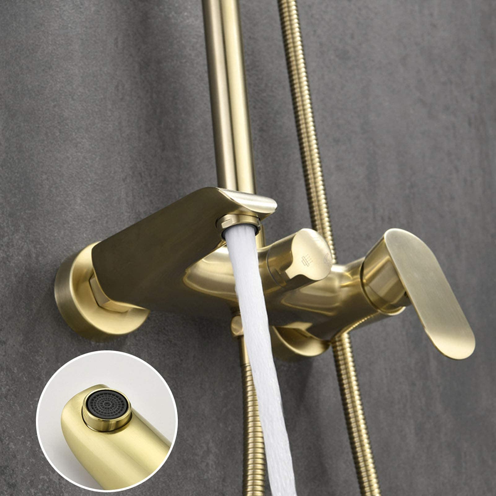 Brushed Gold Shower Faucet Set - 3-Function Wall Mounted Shower System with 8 Inch ABS Rainfall Shower Head & Mixer Taps | Perfect for Modern Bathroom Renovation & Spa-Like Shower Experience