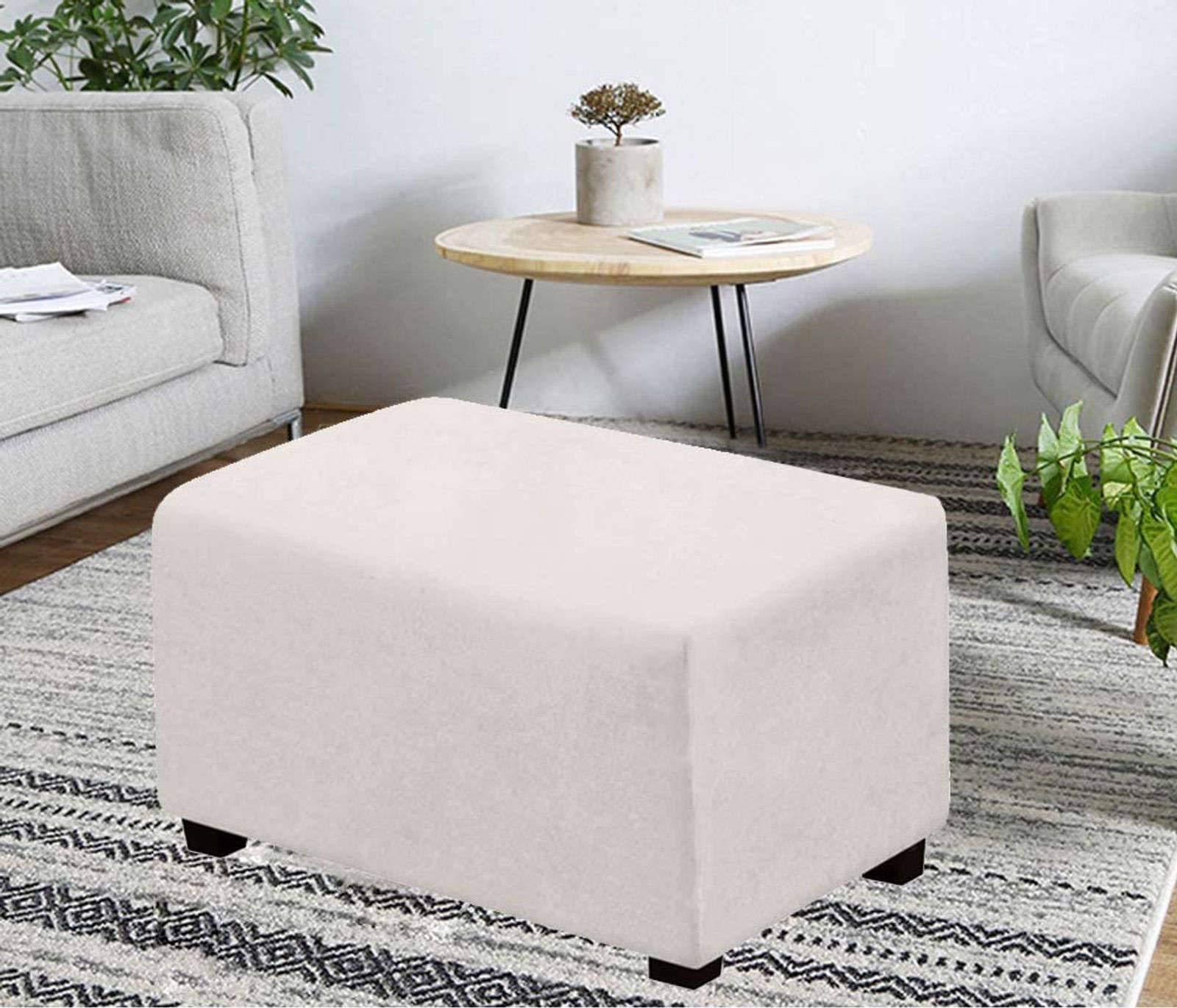 Waterproof Ottoman Cover Rectangle - Stretch Velvet Soft Ottoman Slipcover for Folding Storage Stool with Elastic Bottom (White, Medium) - Perfect for Living Room, Bedroom & Home Decor