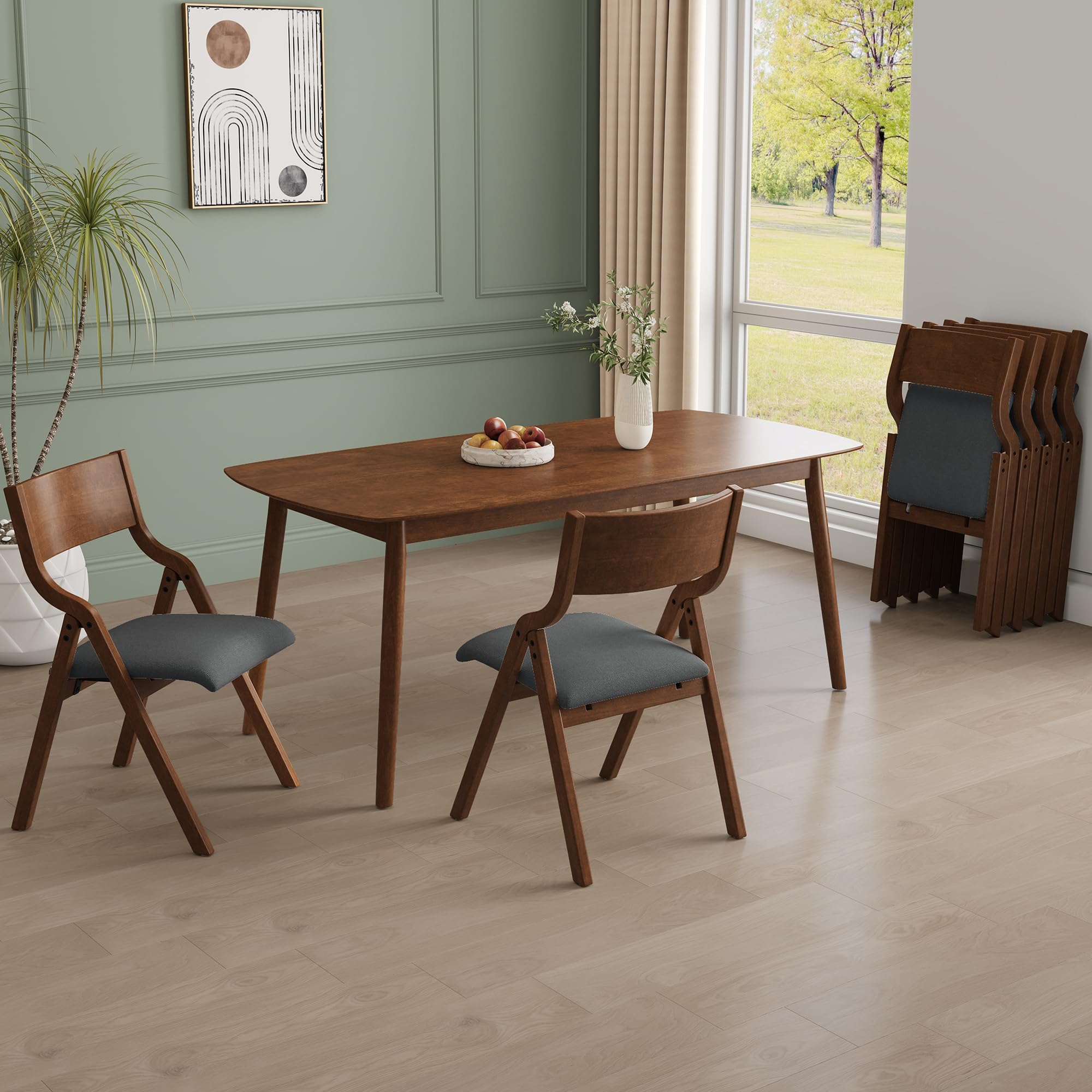 2-Pack Folding Wooden Chairs with Padded Seat - Ergonomic Back Support & Cushion - Portable Dining Chairs for Home, Restaurant, Kitchen, Office - Perfect for Small Spaces, Outdoor Dining & Extra Seating