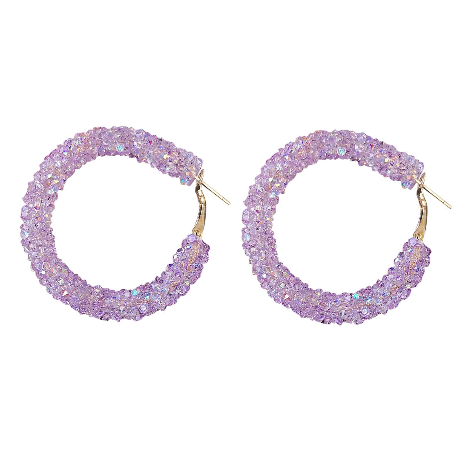 Big Diamond Stud Earrings for Women - Bohemian Shiny Glitter Sequins Hoop Earrings, Wrapped Gold Plated Circle Statement Rhinestone Dangle Drop Earrings for Women & Girls, Boho Jewelry (Purple, One Size) - Perfect for Parties, Weddings, Date Nights & Boho Fashion