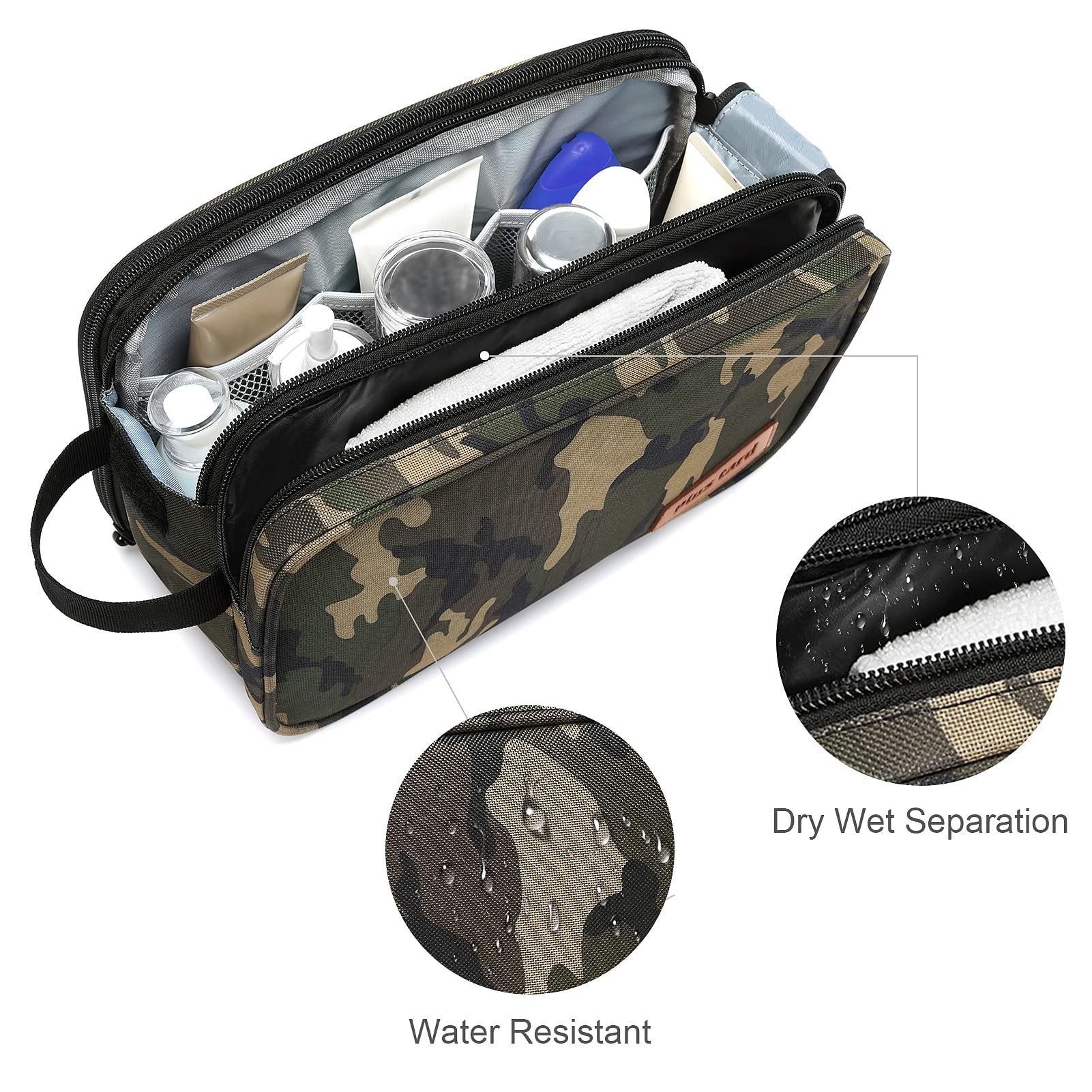 Men's Waterproof Camouflage Toiletry Bag - Large Travel Shaving Organizer with Full Open Design - Perfect for Gym, Camping & Business Trips