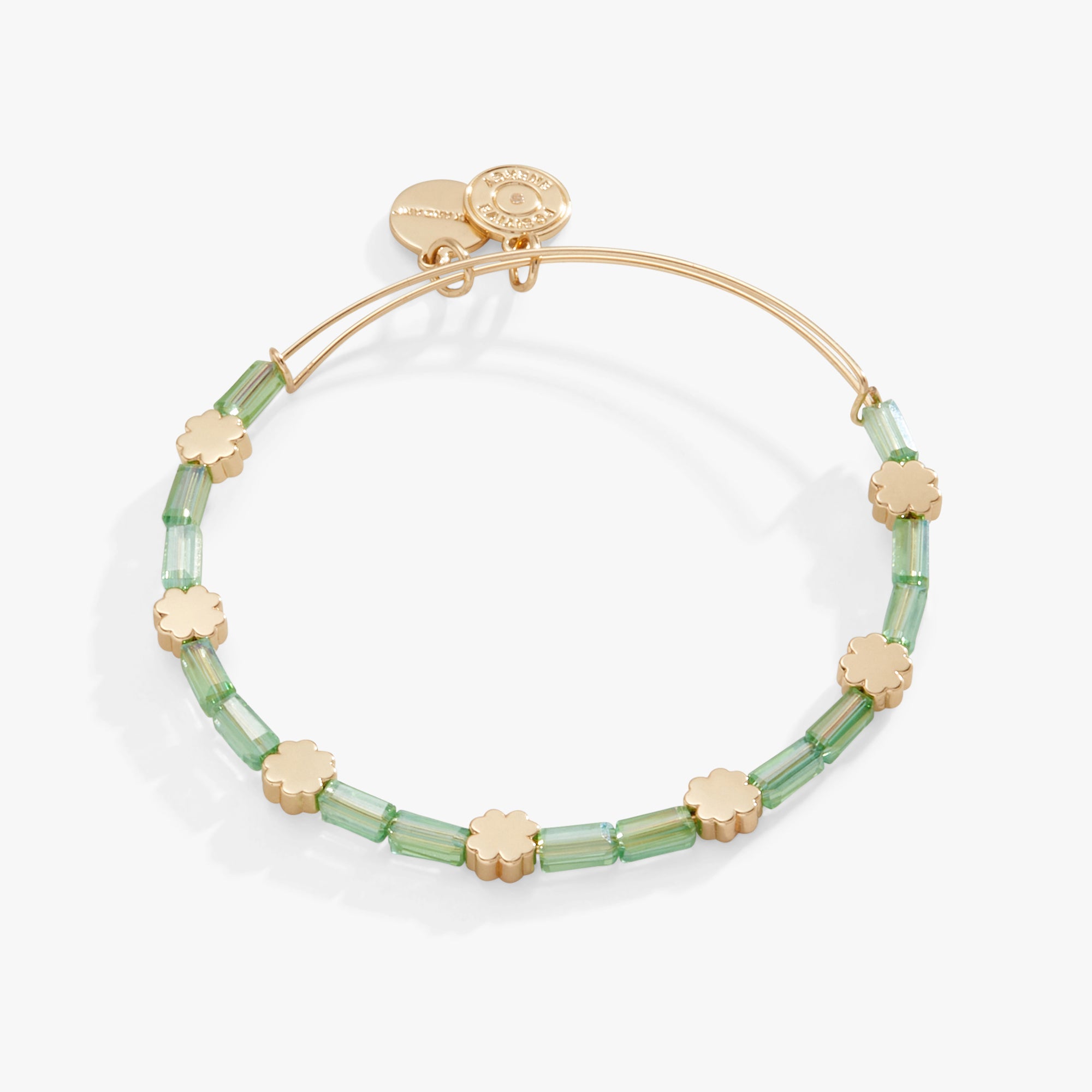 Clover & Crystal Beaded Bangle Bracelet - Elegant Adjustable Wrist Jewelry for Women - Perfect for Weddings, Parties & Everyday Wear