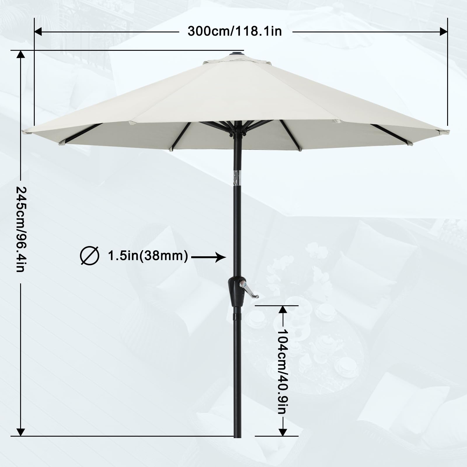 MASTERCANOPY 10ft Light Beige Patio Umbrella with 8 Ribs - Heavy Duty Outdoor Market Table Umbrella for Restaurants, Cafes, and Backyard Gatherings