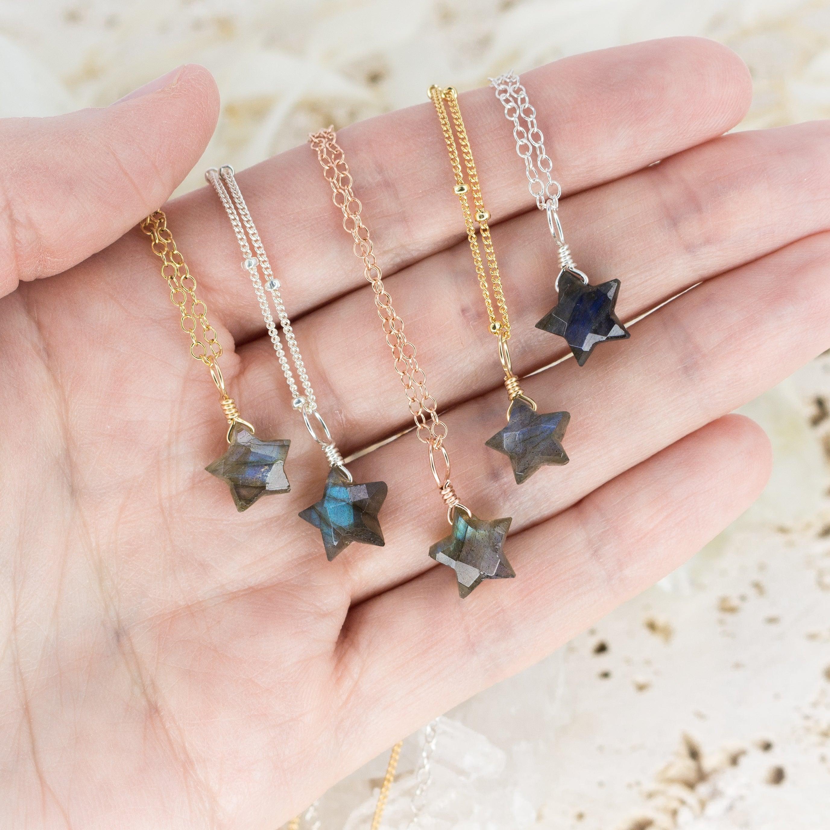 Natural Labradorite Crystal Star Pendant Necklace - Healing Stone Jewelry for Women - Perfect for Meditation, Energy Work & Spiritual Gifts