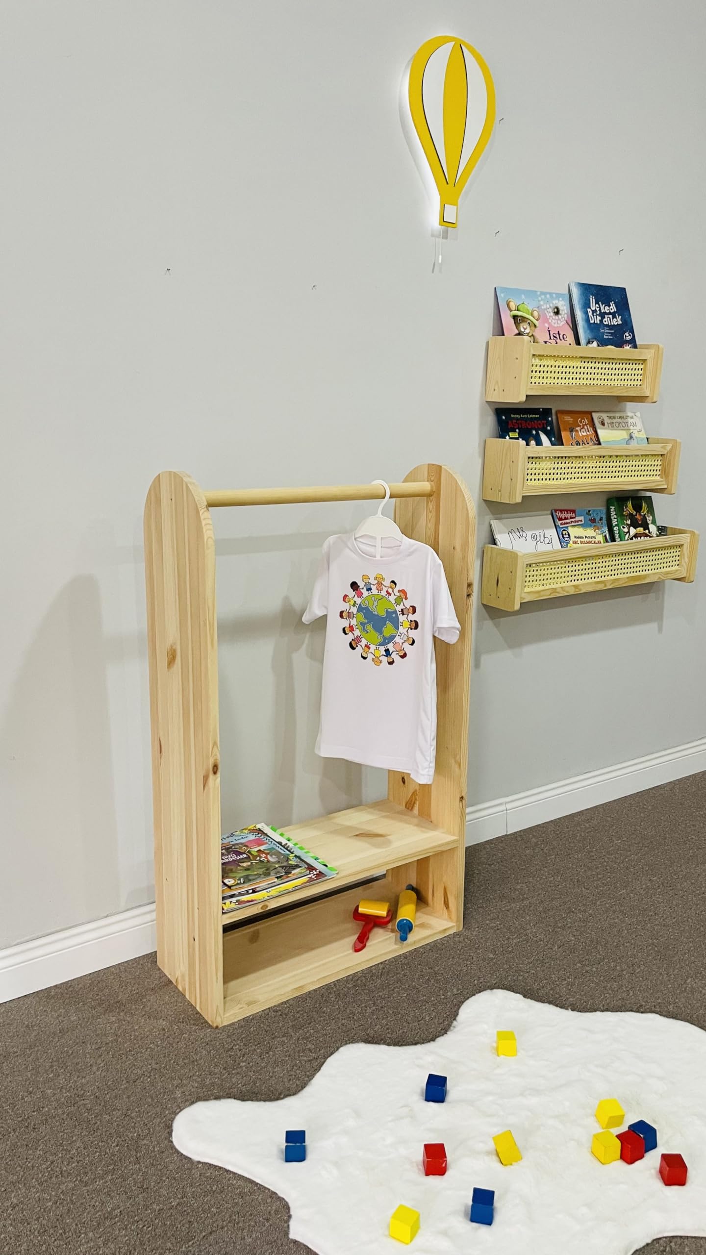Montessori Dress Up Clothes Storage for Girls - Handmade Solid Pine Wood Wardrobe with Hanging Rod - Kids Clothing Rack & Toddler Garment Organizer for Bedroom - Perfect for Pretend Play & Nursery Organization
