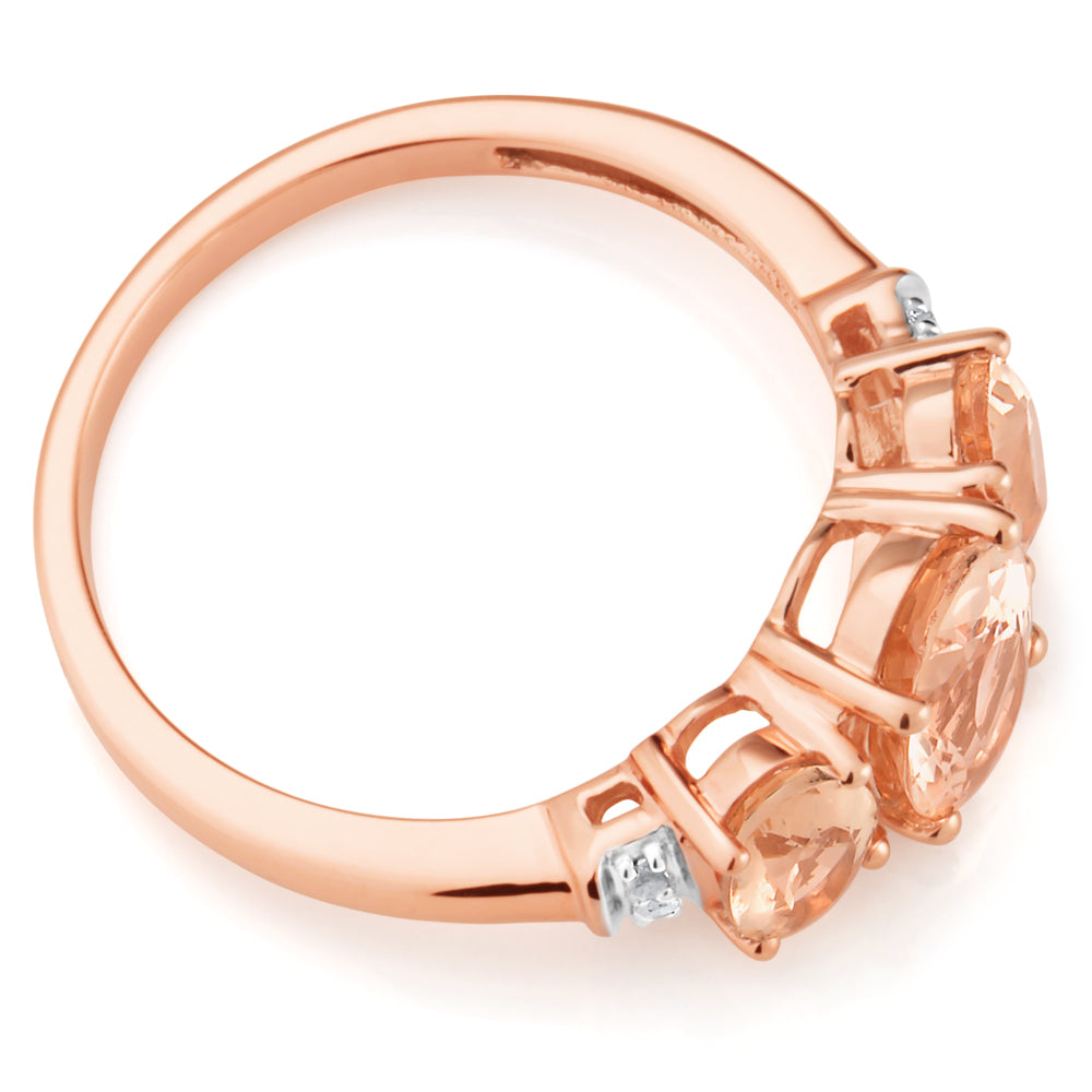 9ct Rose Gold Morganite & Diamond Trilogy Ring - 1.98CT Morganite & 0.025CT Diamond Engagement Ring for Women, Perfect for Valentine's Day, Anniversary & Proposal Gift
