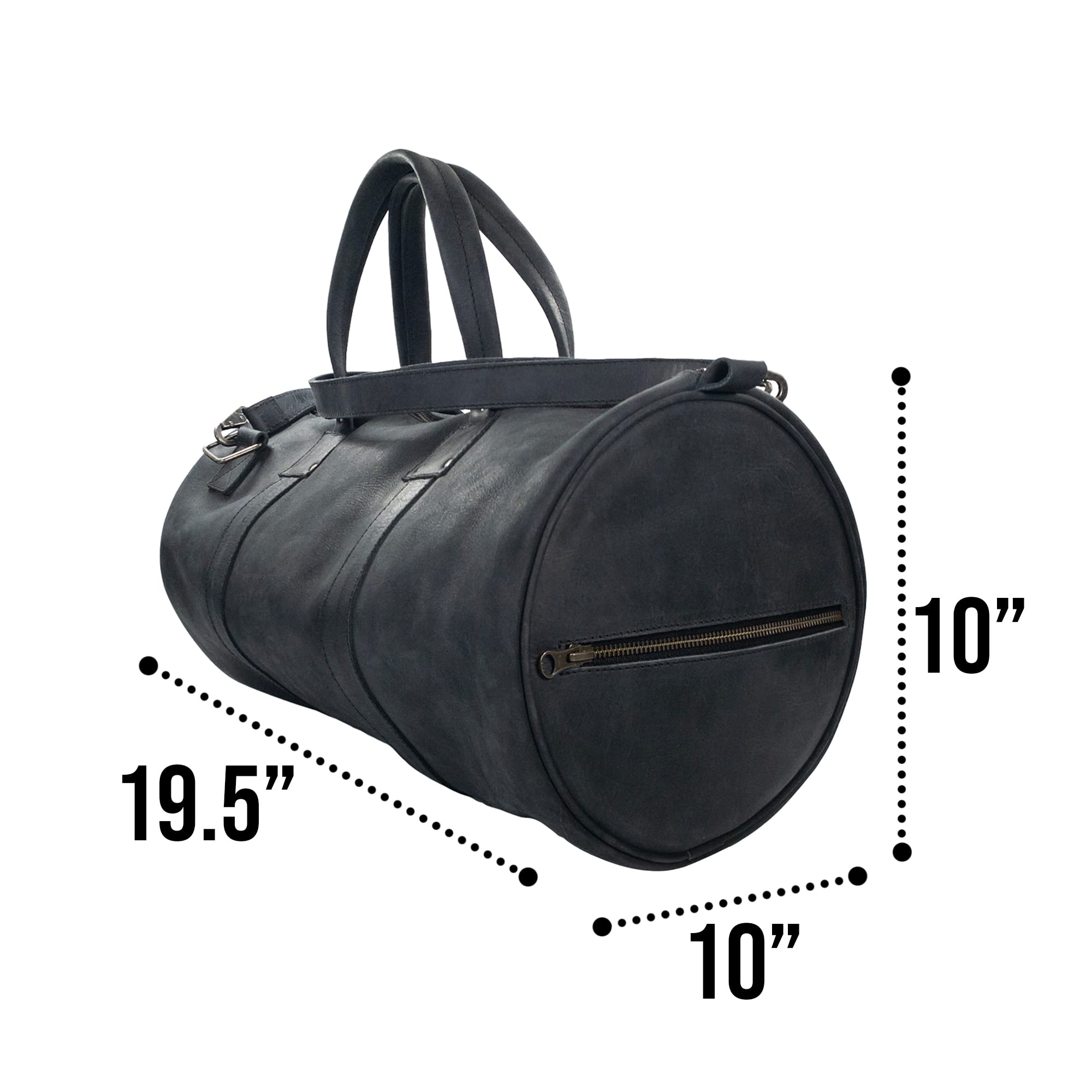 Premium Full Grain Leather Luggage Duffle Bag with Detachable Shoulder Strap - Handmade Travel & Messenger Bag with Inner Keyring Holder (Charcoal Black) - Perfect for Business Trips, Gym & Weekend Getaways