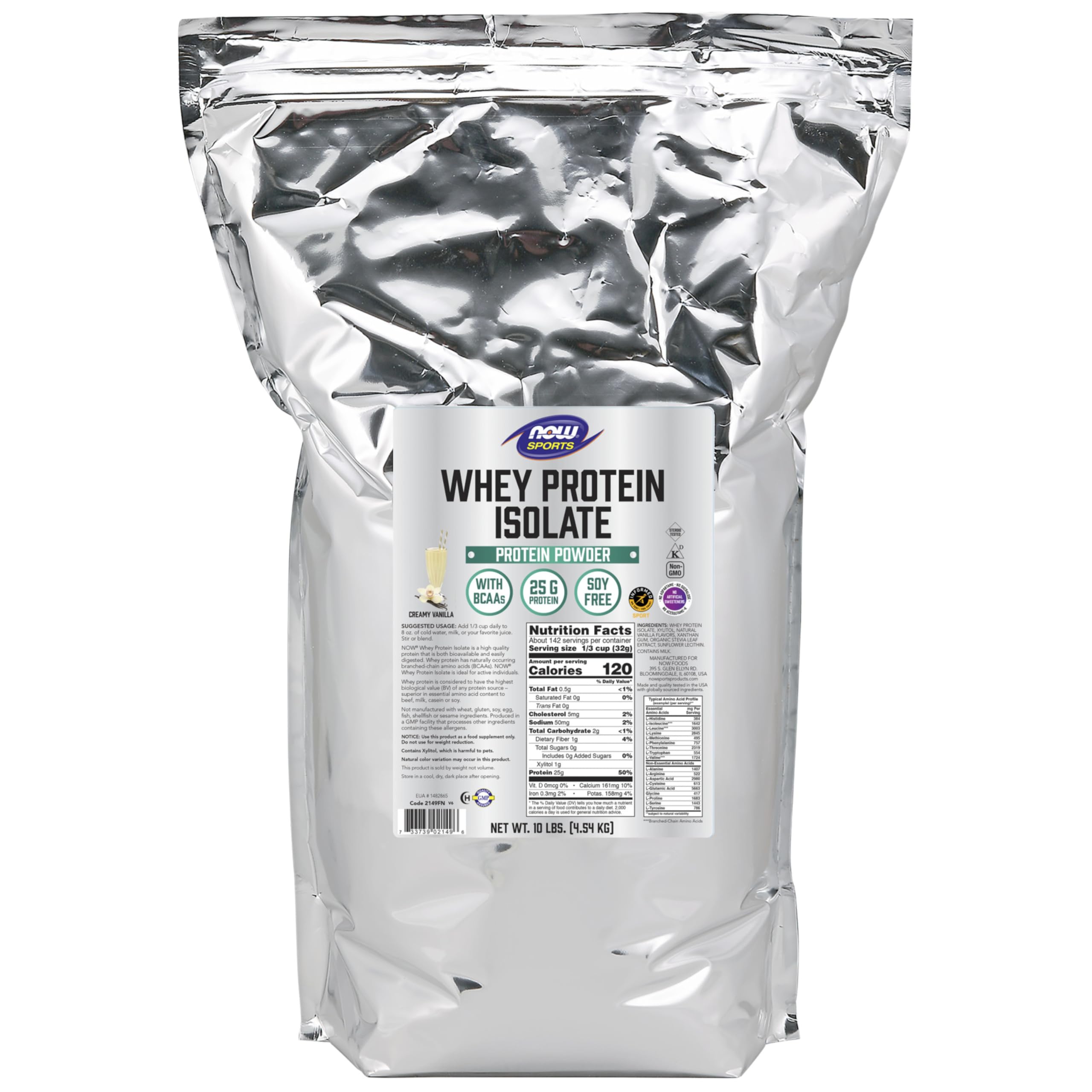NOW Sports Nutrition Whey Protein Isolate Powder - 25g Protein with BCAAs, Creamy Vanilla Flavor, 10 lb Bulk Size - Post Workout Recovery & Muscle Building Supplement for Athletes & Fitness Enthusiasts