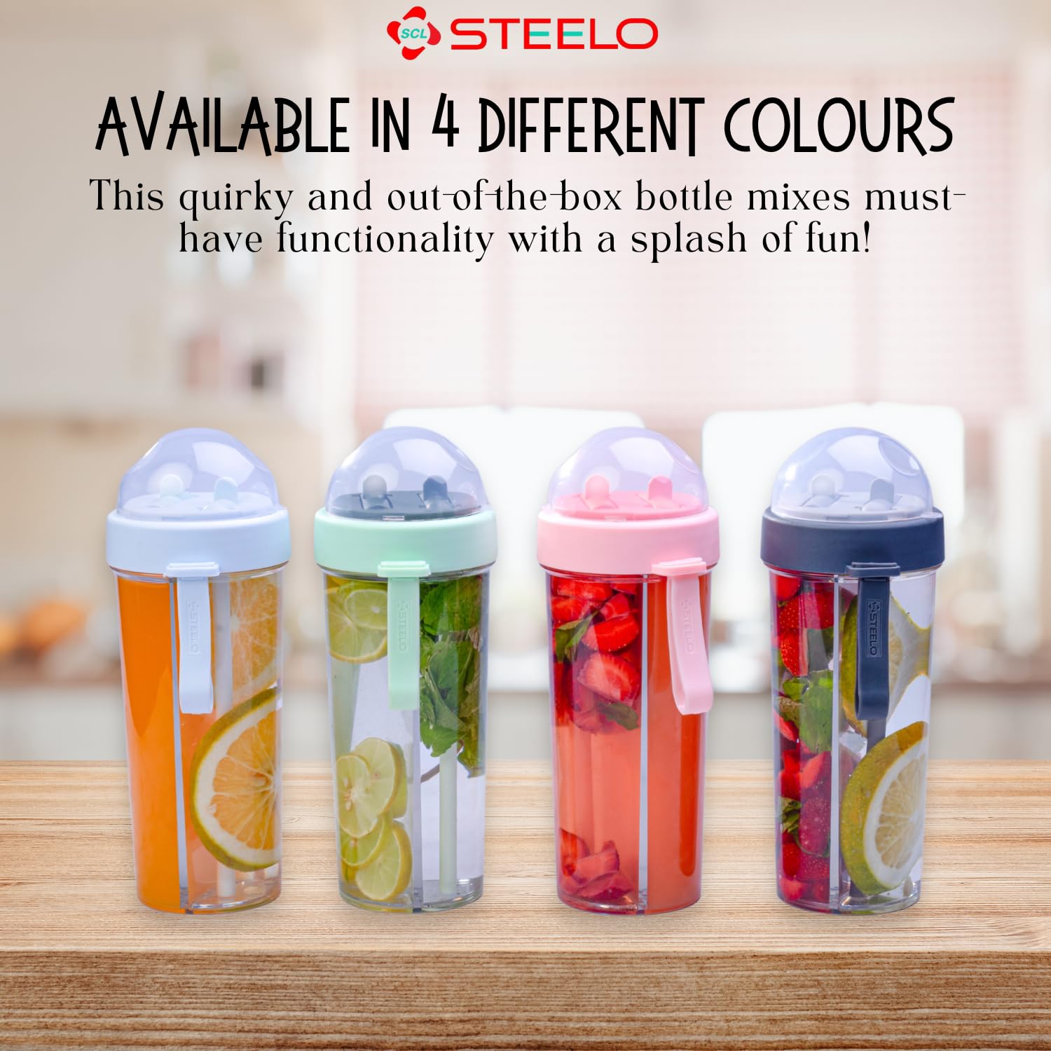 SCL Steelo Sipmate 2-in-1 Dual Sipper Water Bottle 600ml - BPA-Free PET Plastic for Detox Juice, Tea & Sports Drinks - Perfect for Gym, Hiking, Office & Travel (Eco-Friendly Green)